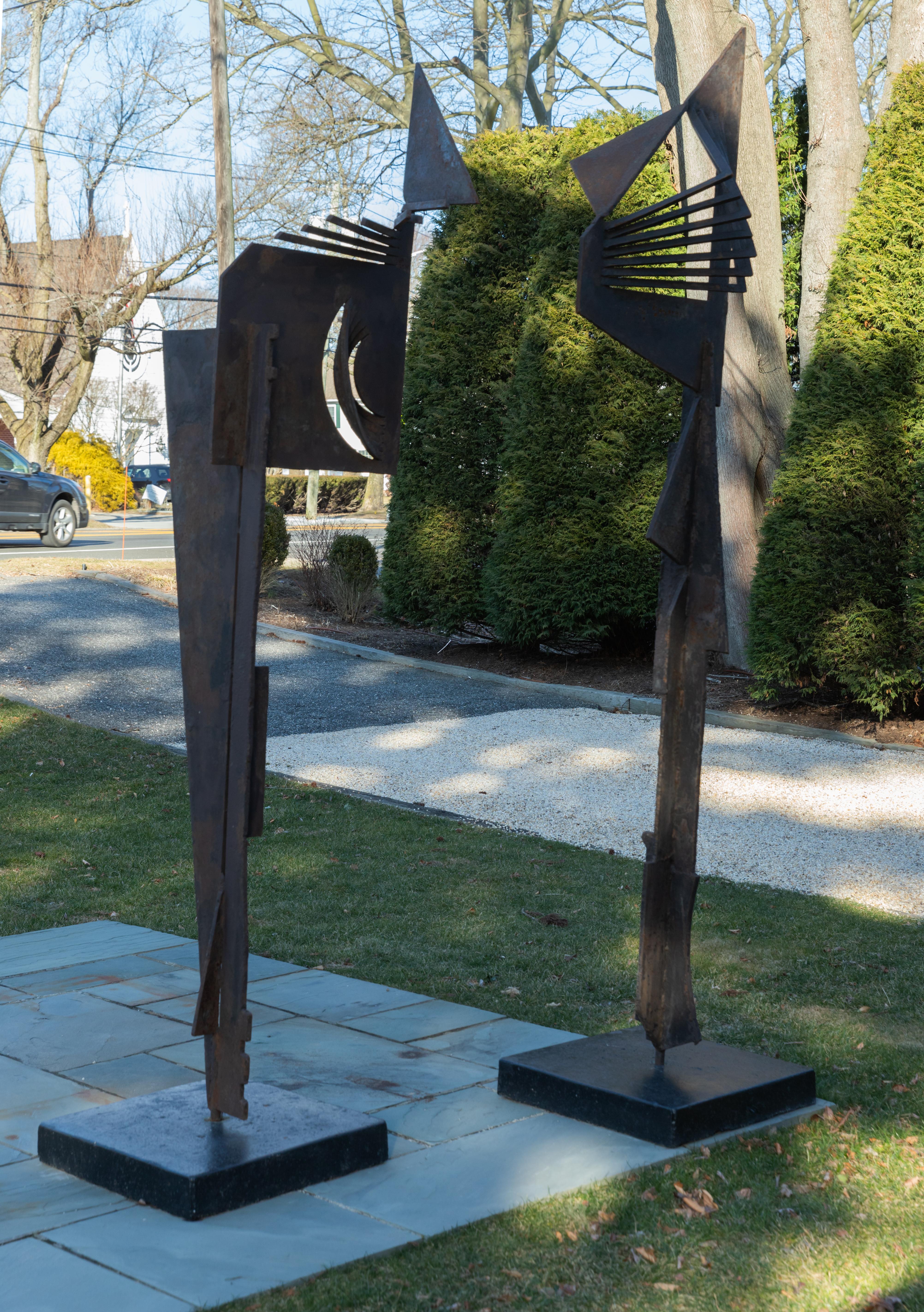 Italian Pair of Modern Iron Sculptures in Male and Female Form For Sale