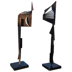 Vintage Pair of Modern Iron Sculptures in Male and Female Form