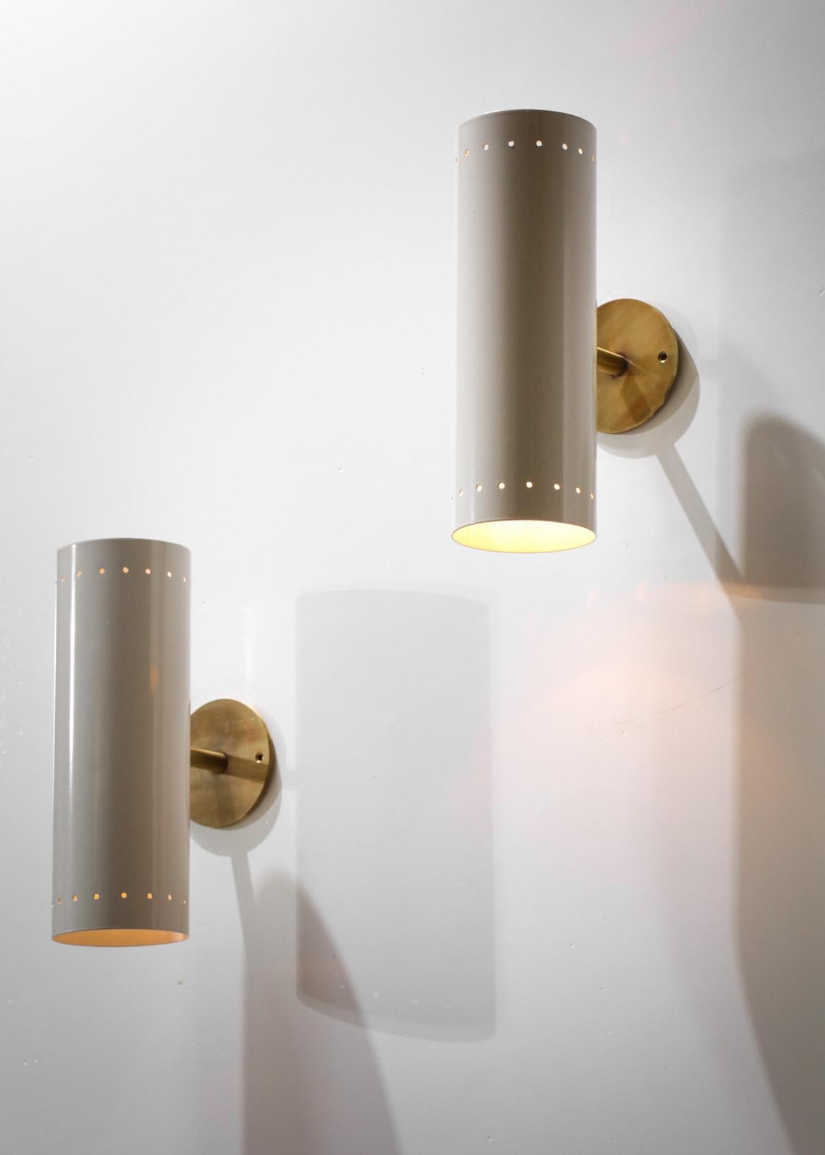 Contemporary Pair of Modern Italian Beige Tube Sconces 