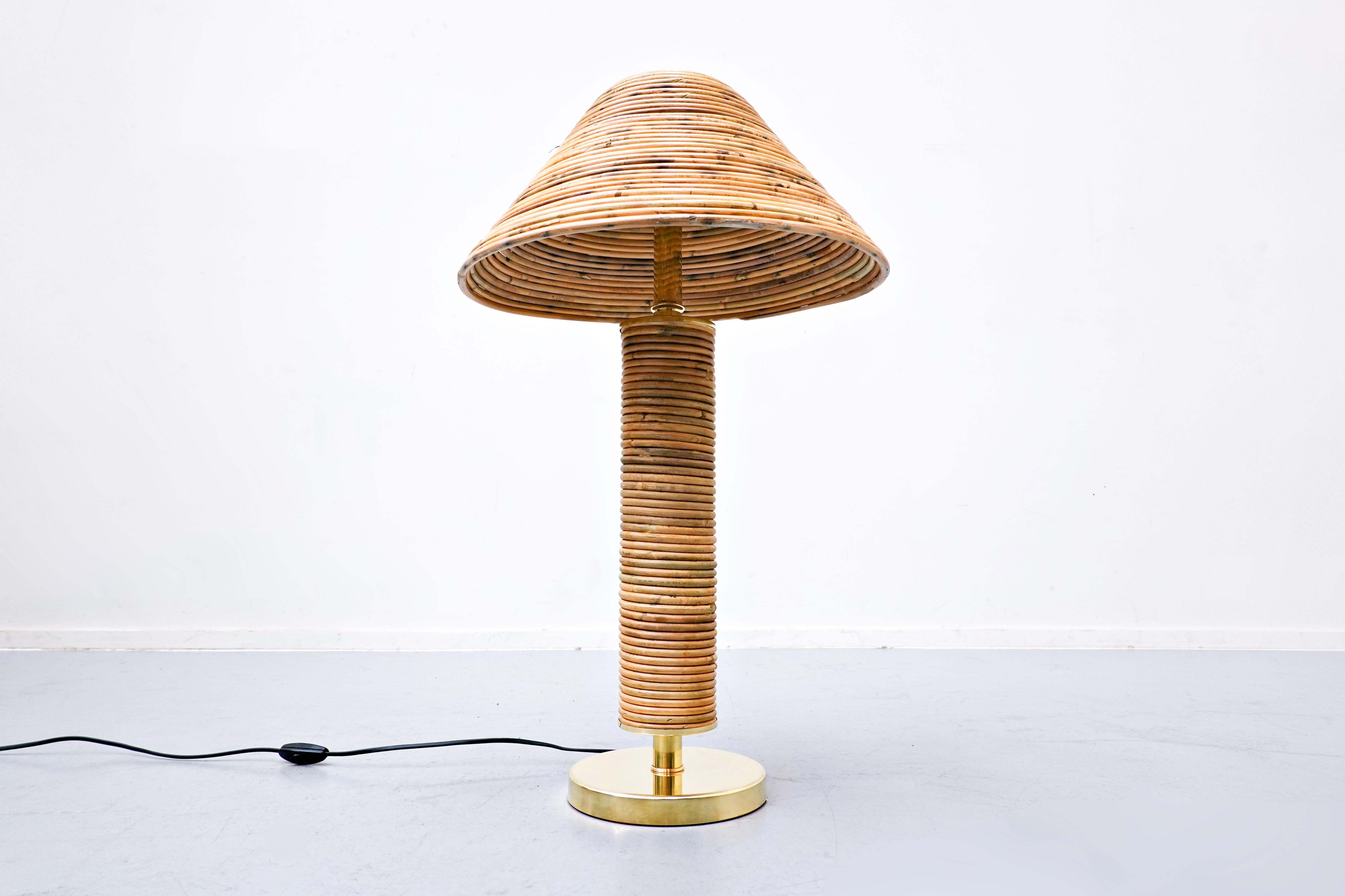 Pair of Modern Italian Brass and Bamboo Table Lamp For Sale 6