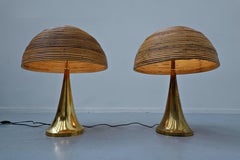 Pair of Modern Italian Brass and Bamboo Table Lamp