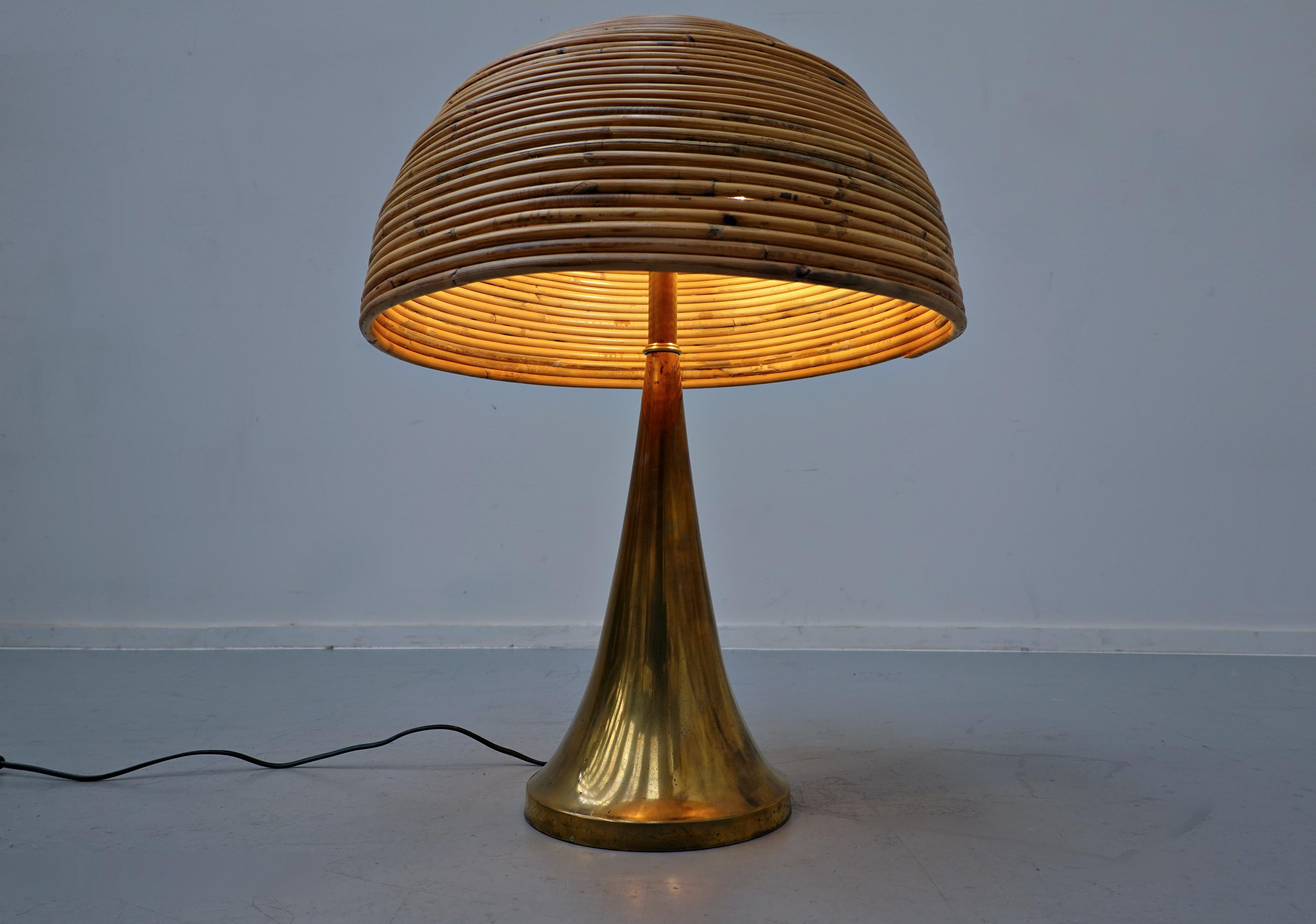 XXIe siècle et contemporain Paire de lampes de bureau italiennes modernes en laiton et bambou en vente