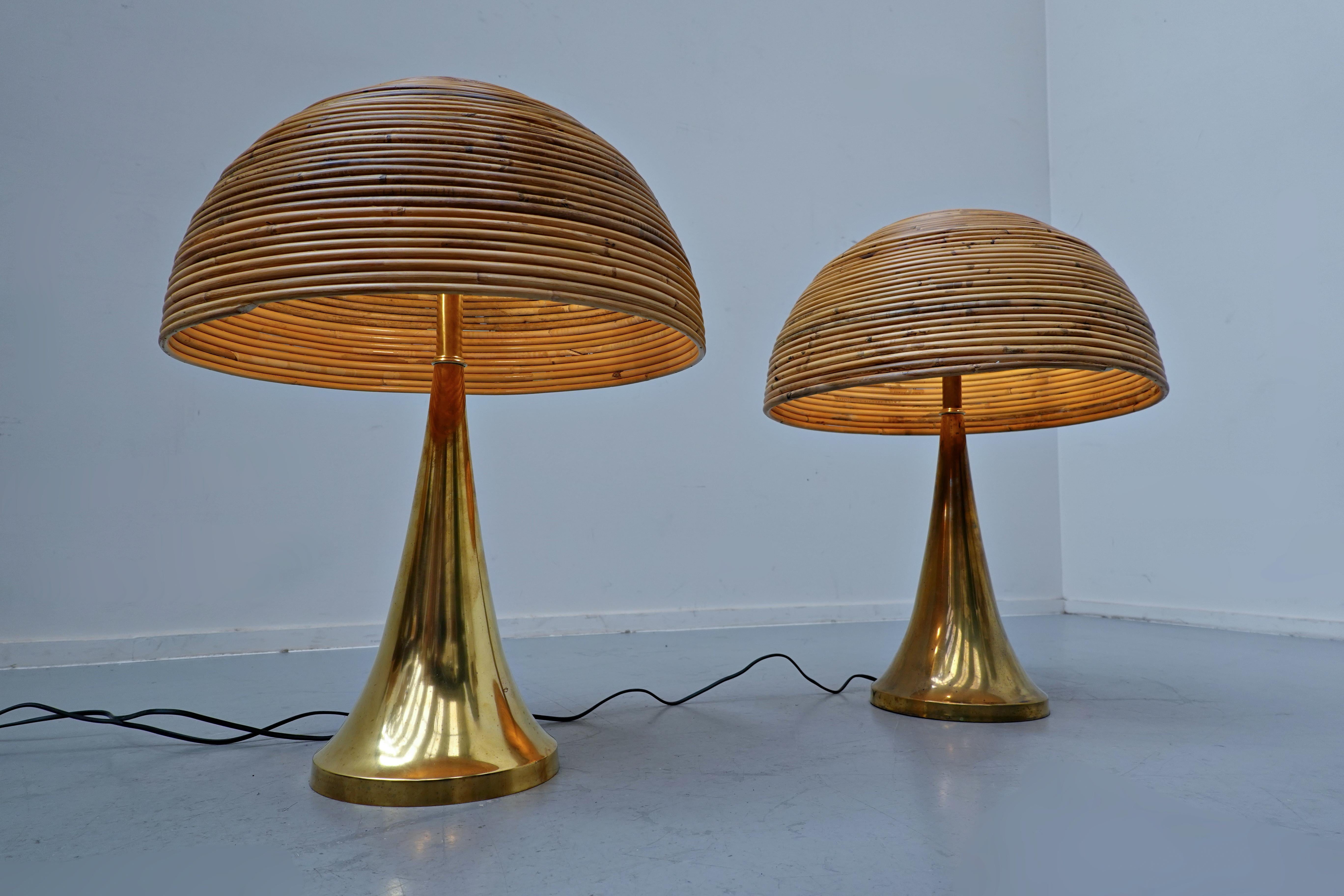 Paire de lampes de bureau italiennes modernes en laiton et bambou en vente 1