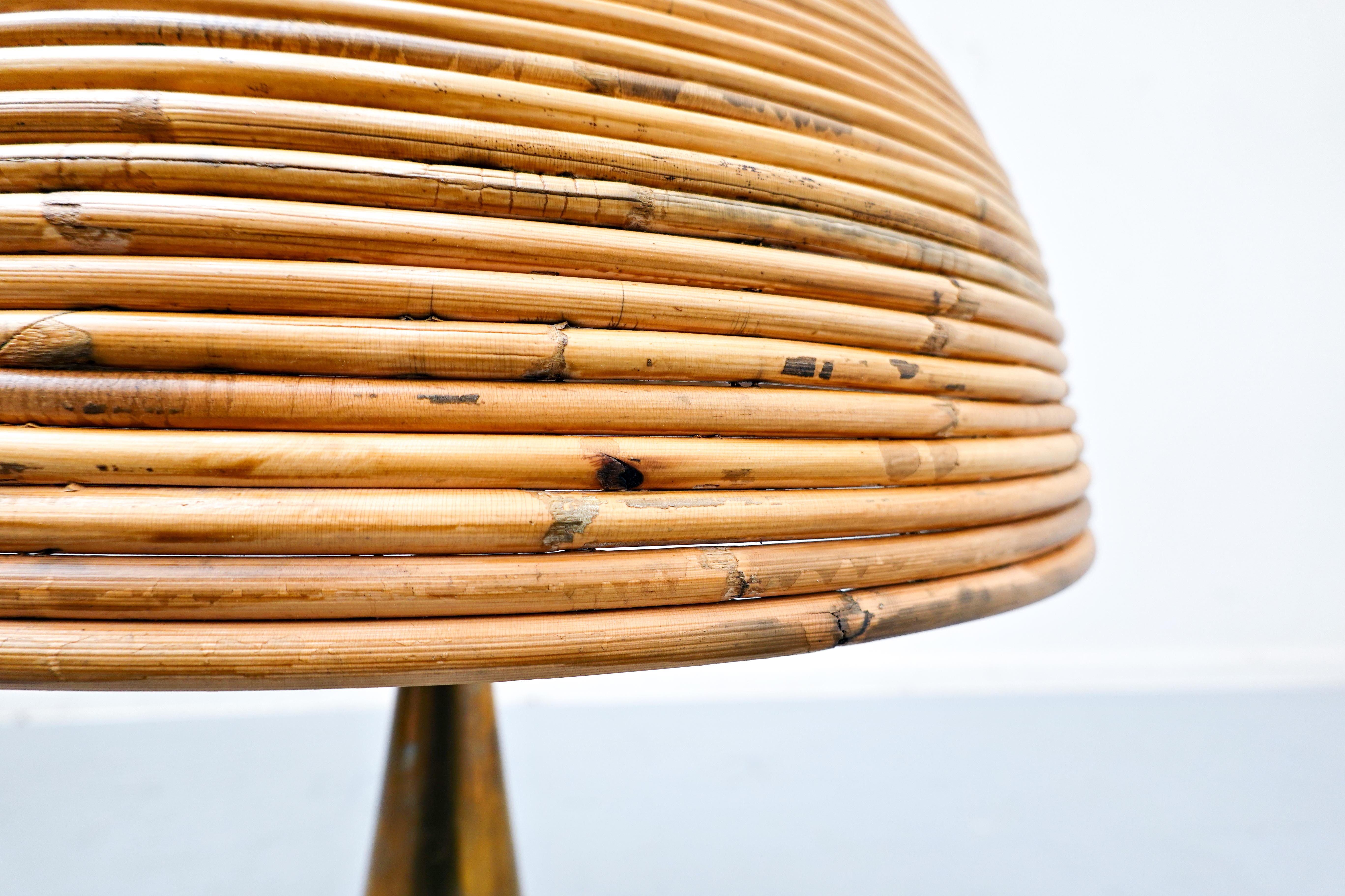 Pair of Modern Italian Brass and Bamboo Table Lamp For Sale 5