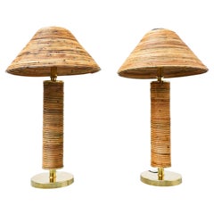 Pair of Modern Italian Brass and Bamboo Table Lamp