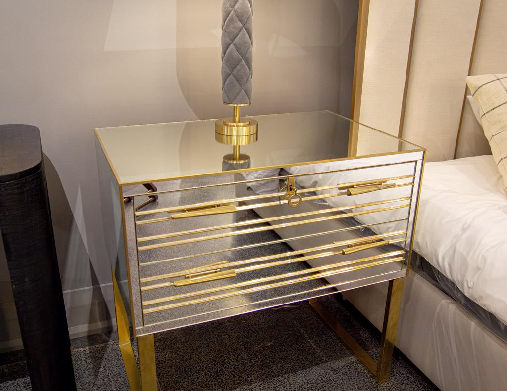 Pair of Modern Italian Brass and Mirror Nightstand Chests For Sale 12