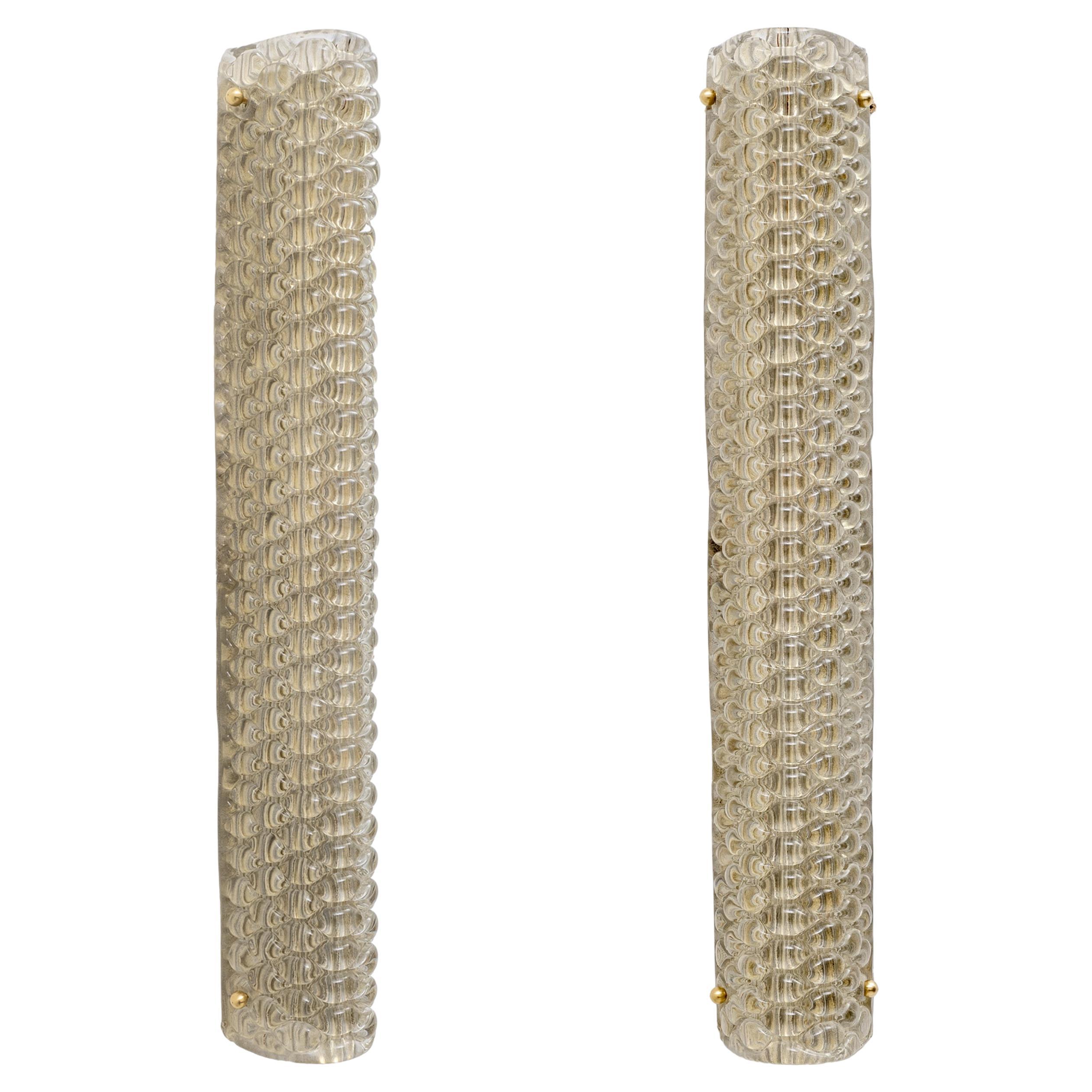 Pair of Modern Italian Brass and Murano Glass Textured Light Beige Wall Sconces