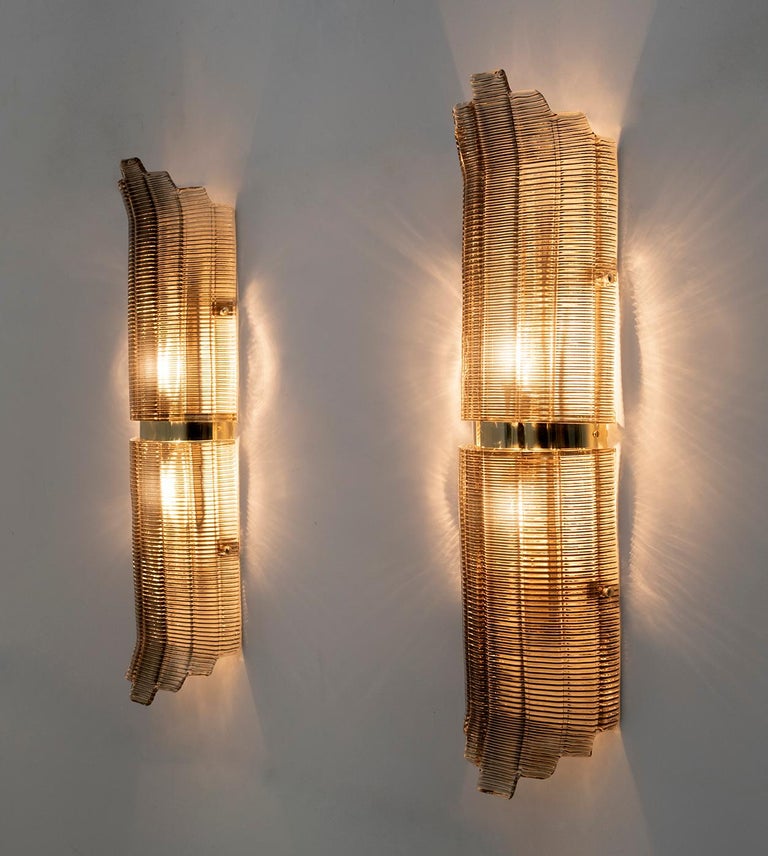 Pair of Modern Italian Brass and Murano Glass Textured Wall Sconces ... - Textured Wall Sconce Lighting