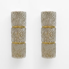 Pair of Modern Italian Brass and Murano Glass Textured Wall Sconces