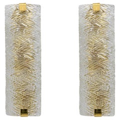 Pair of Modern Italian Brass and Murano Glass Textured Wall Sconces