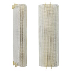 Pair of Modern Italian Brass and Murano Glass Textured Wall Sconces