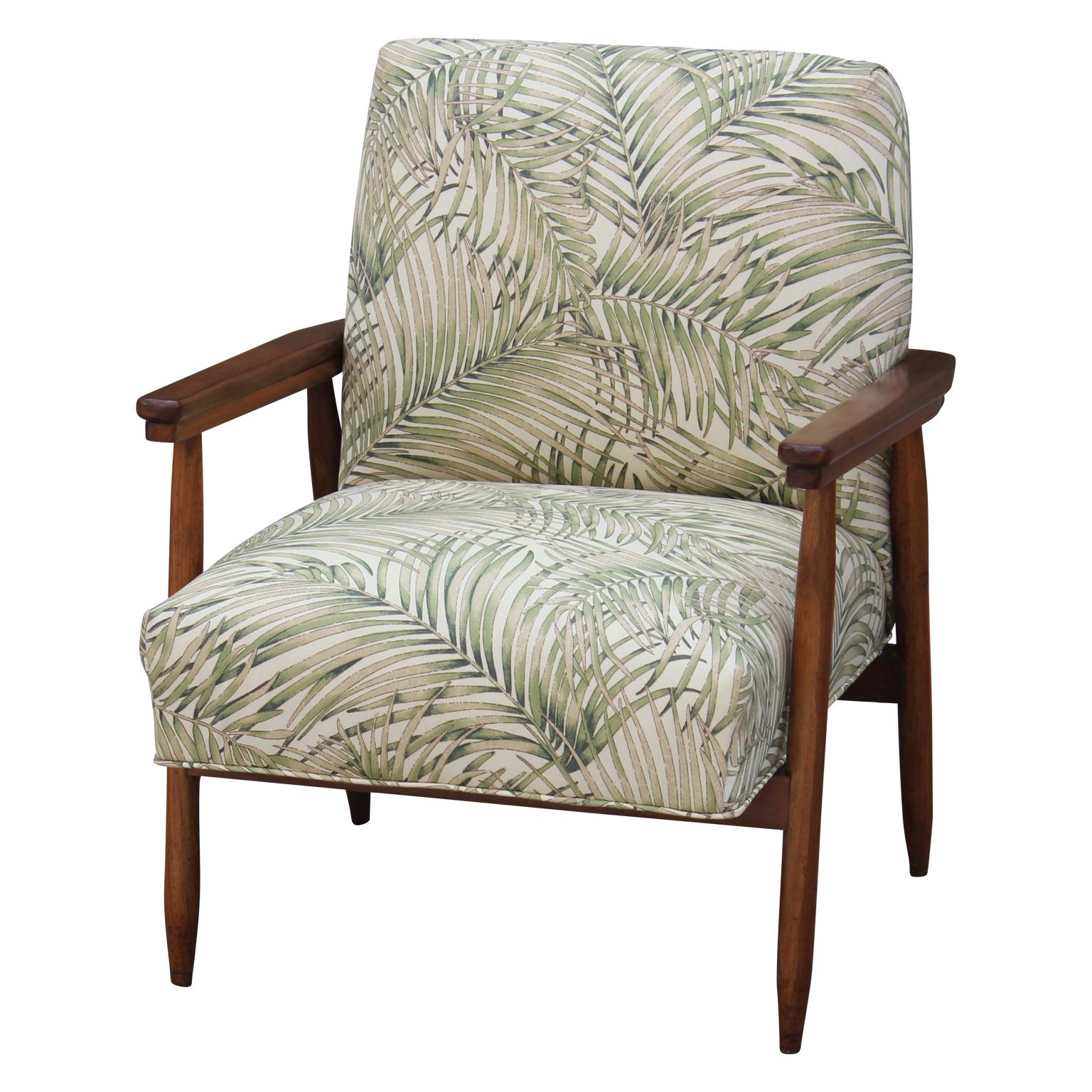 Mid-20th Century Pair of Modern Italian Danish Style Palm Leaf Patterned Lounge Chairs