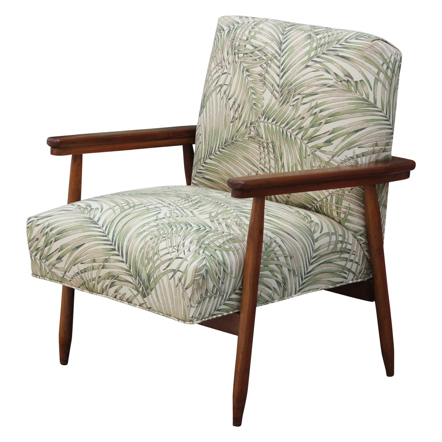 Pair of Modern Italian Danish Style Palm Leaf Patterned Lounge Chairs 1