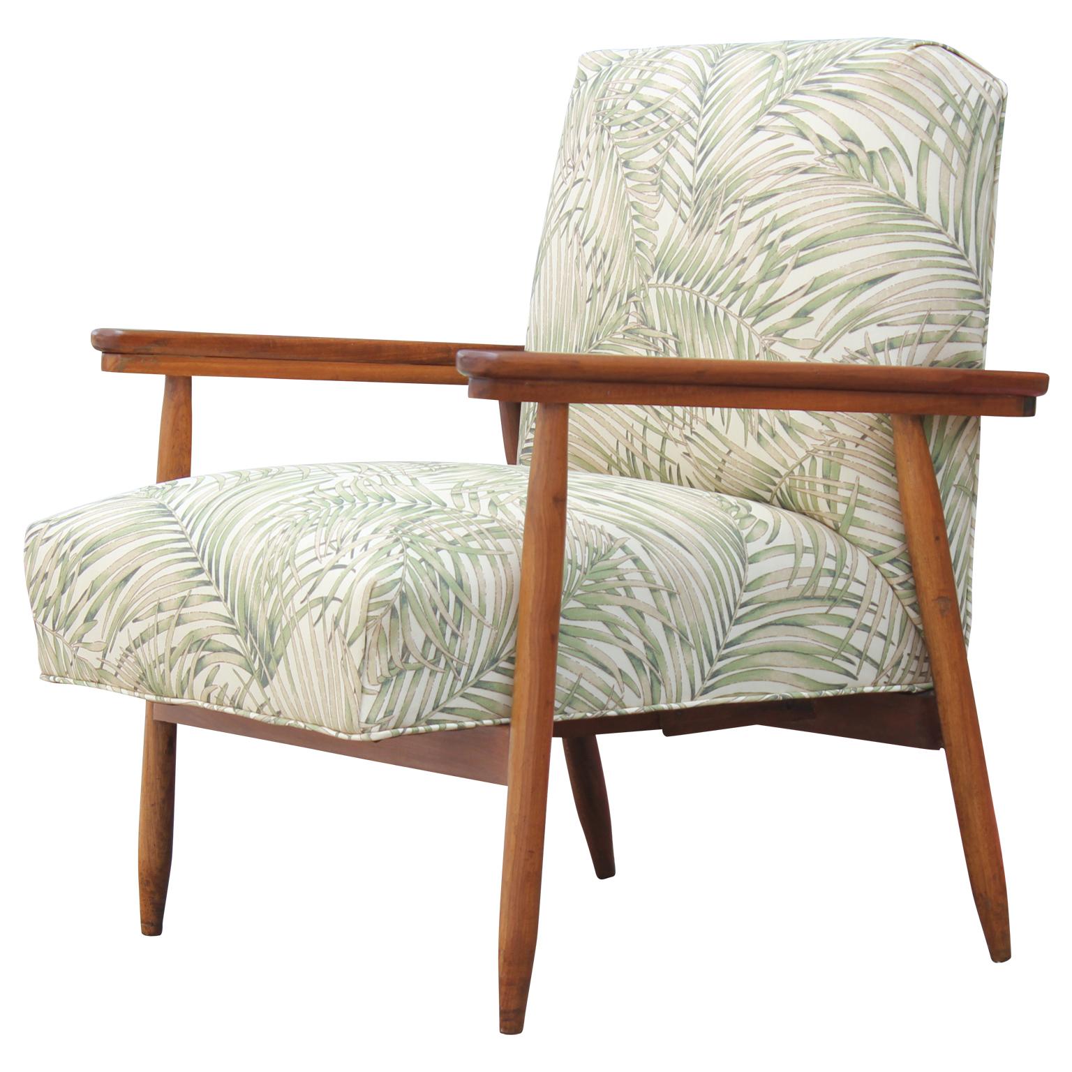 Pair of Modern Italian Danish Style Palm Leaf Patterned Lounge Chairs 2