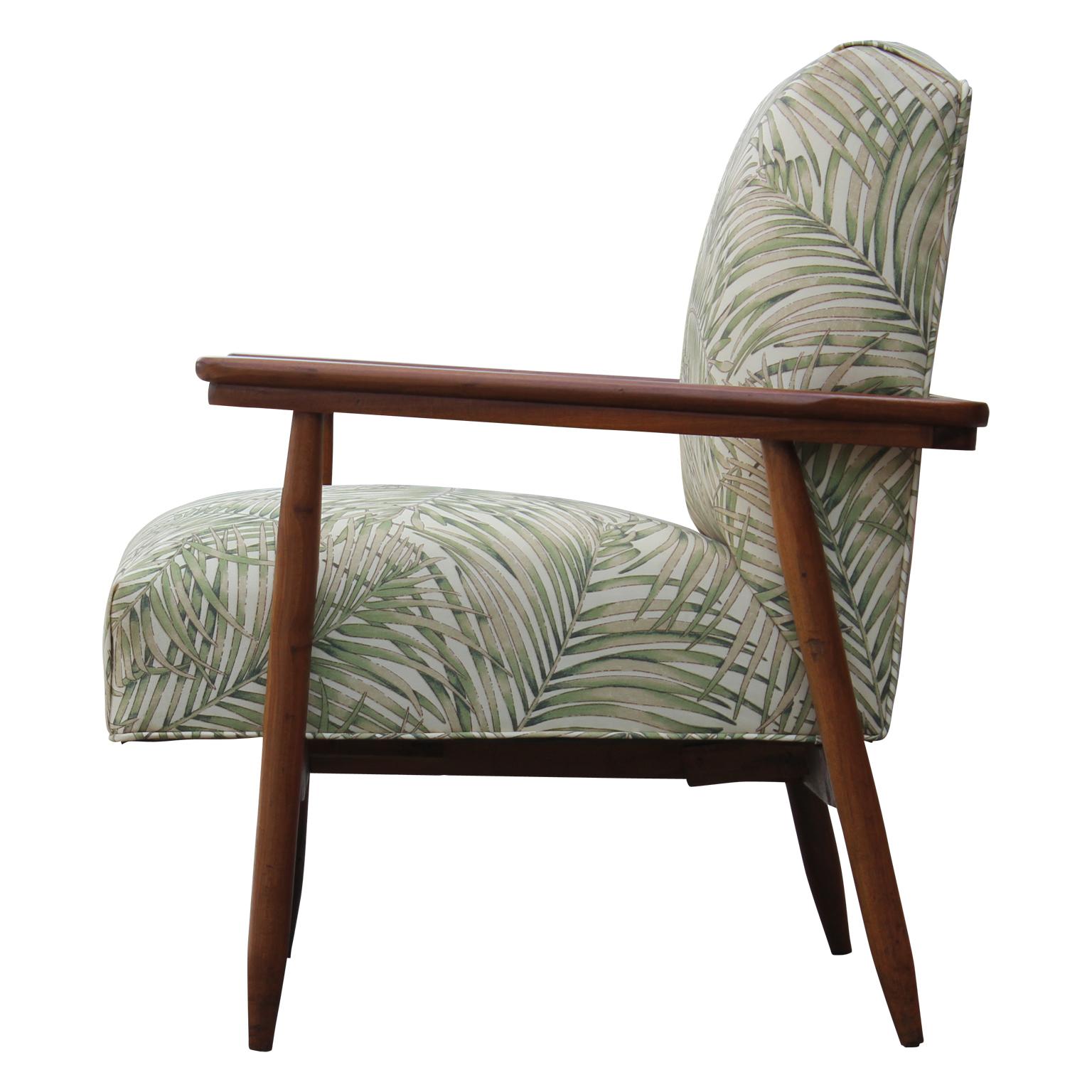 Pair of Modern Italian Danish Style Palm Leaf Patterned Lounge Chairs 3