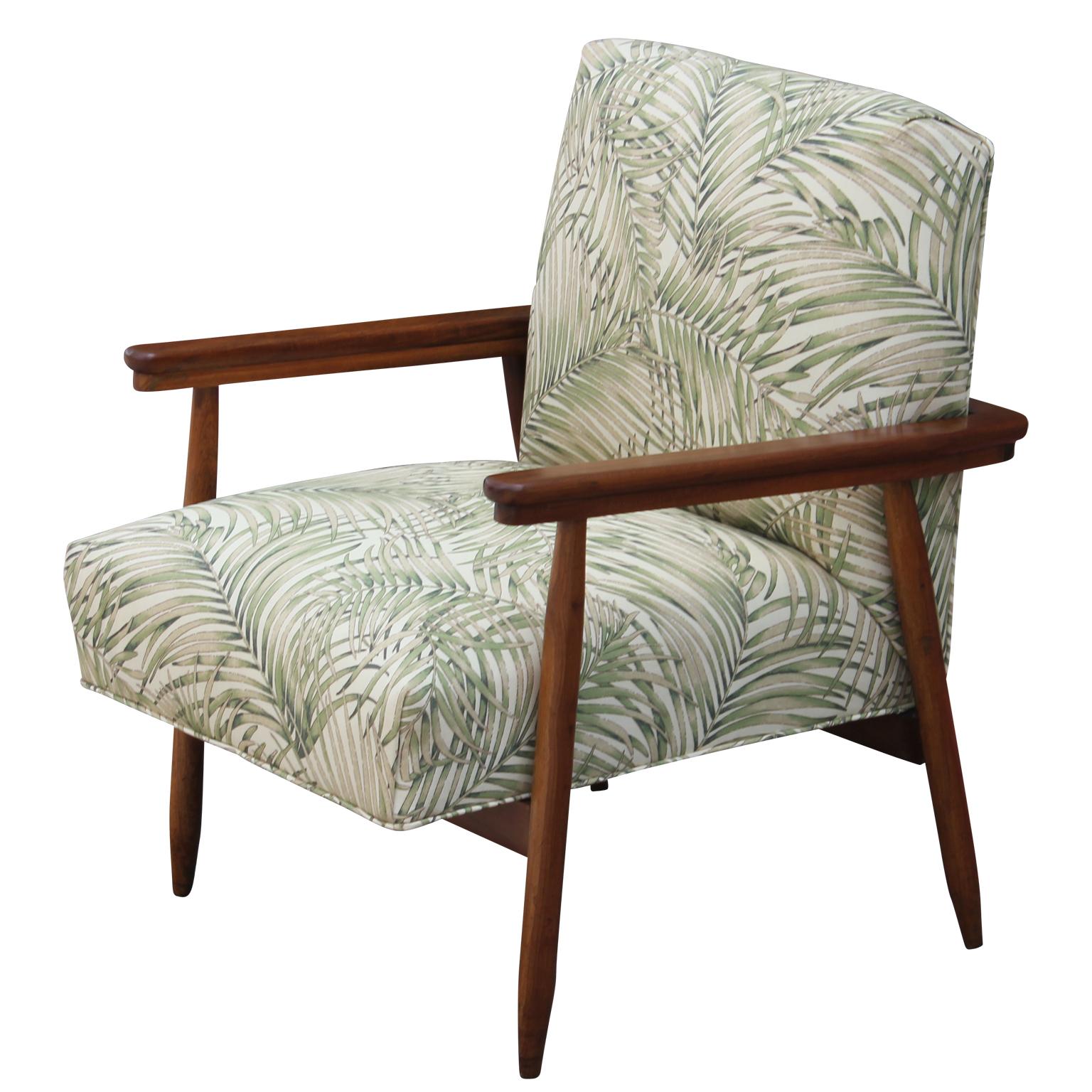 Pair of Modern Italian Danish Style Palm Leaf Patterned Lounge Chairs 4