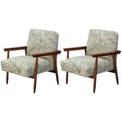 Pair of Modern Italian Danish Style Palm Leaf Patterned Lounge Chairs