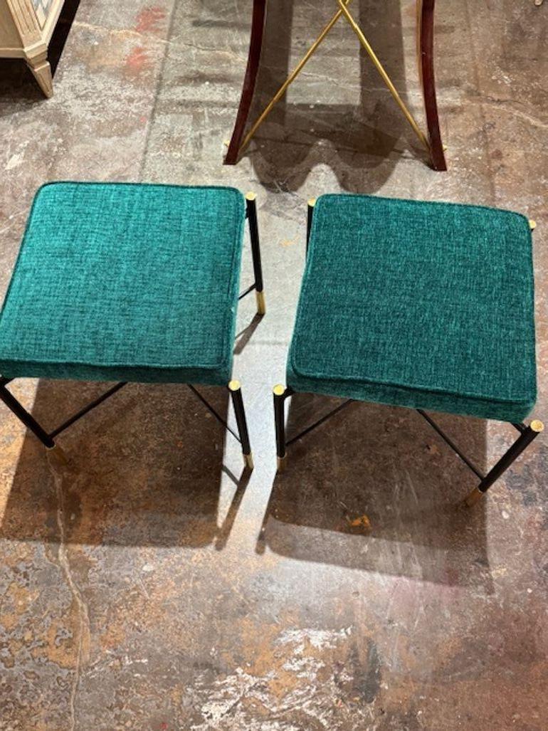 Laiton Paire de bancs en acier noir et laiton de design moderne italien en vente