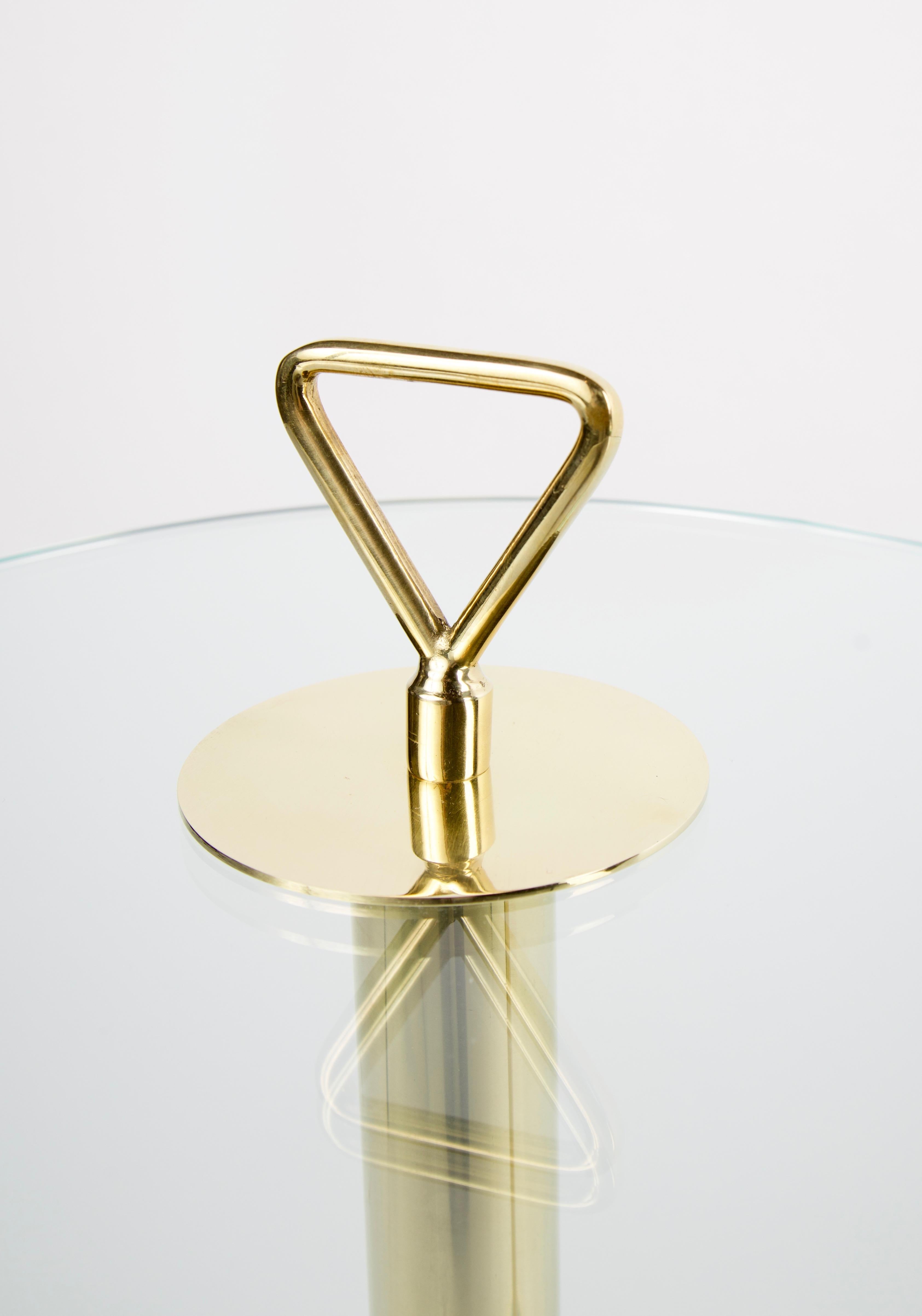 Contemporary Pair of Modern Italian Glass and Brass Side Tables
