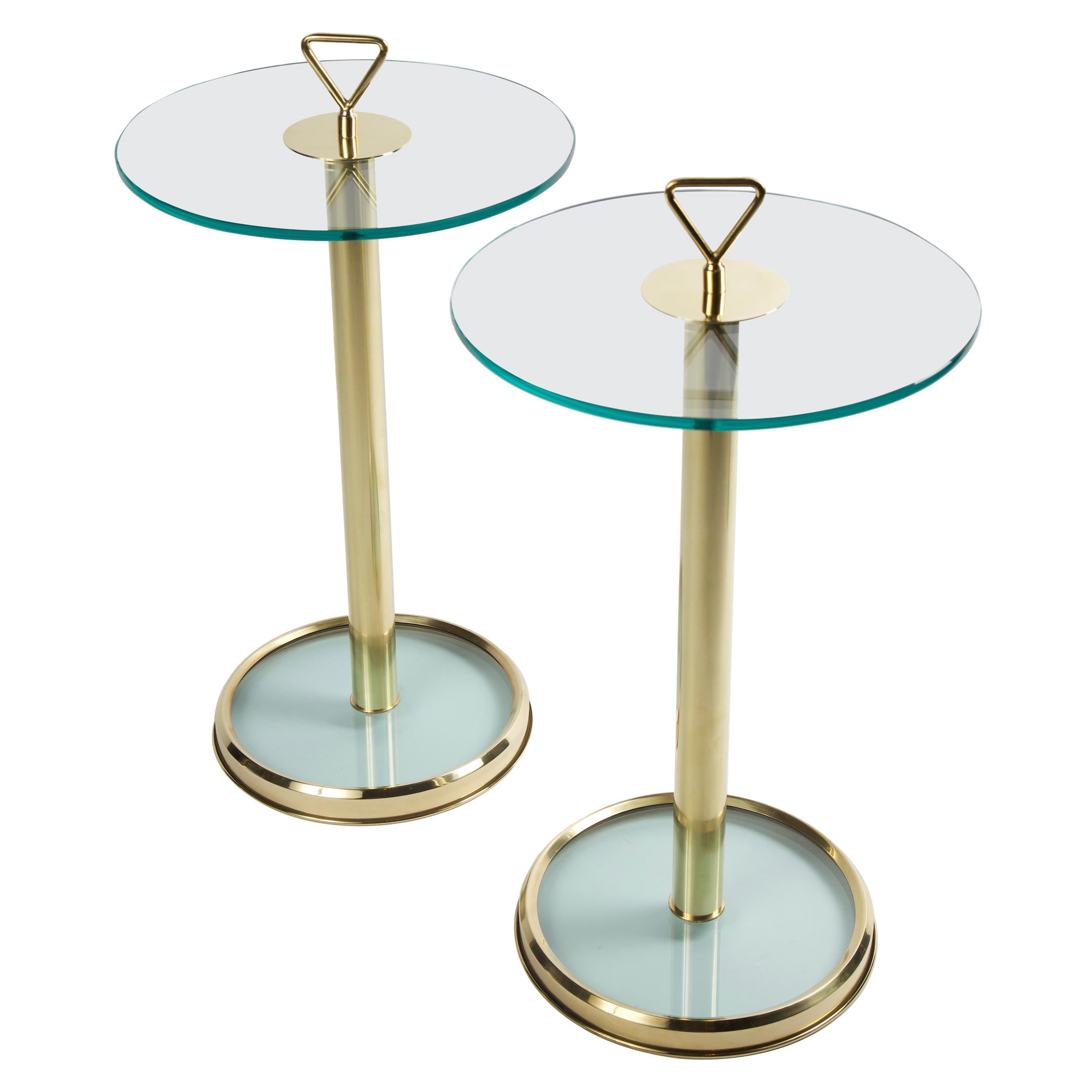 Pair of Modern Italian Glass and Brass Side Tables