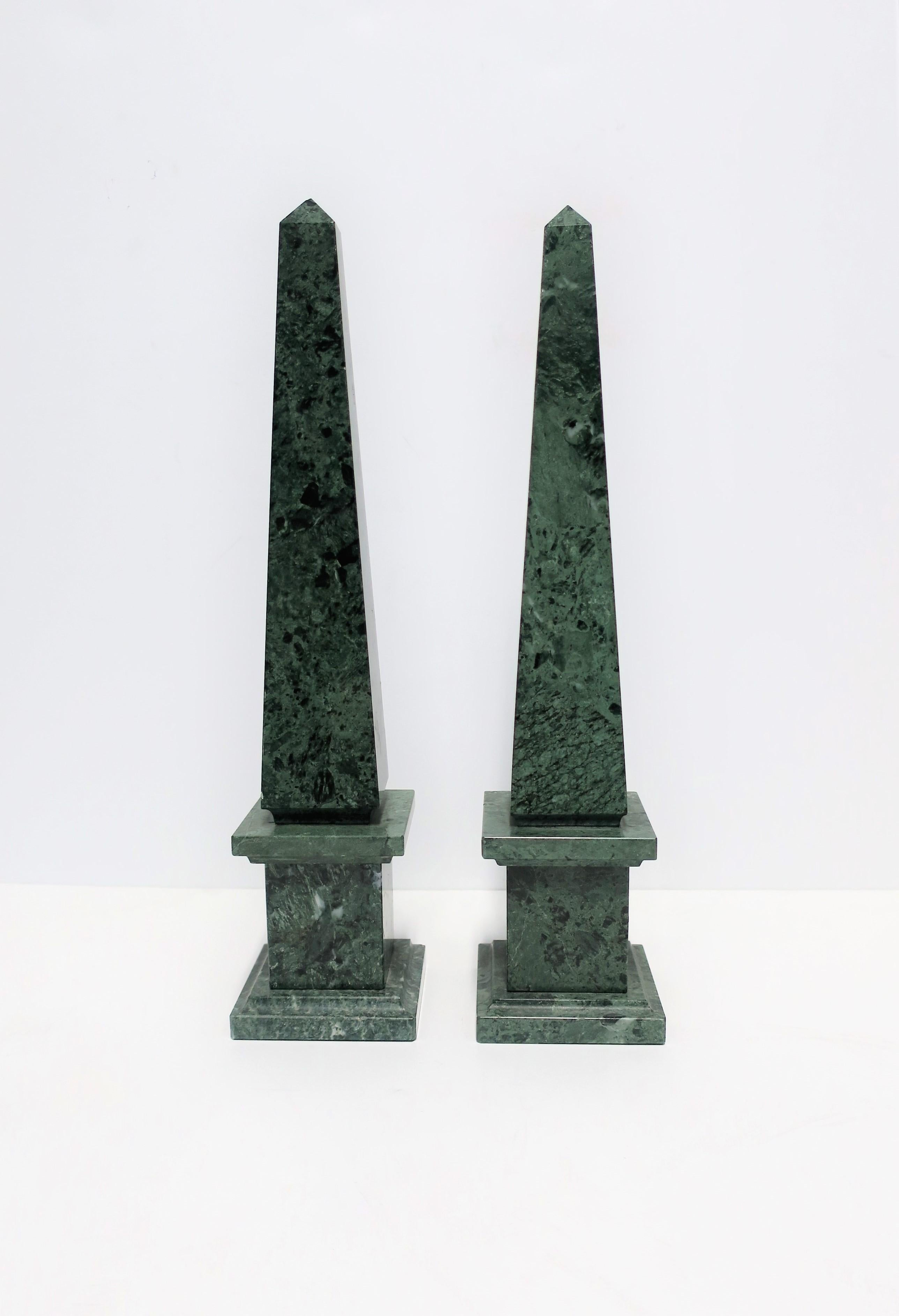 20th Century Modern Italian Green and White Marble Obelisks