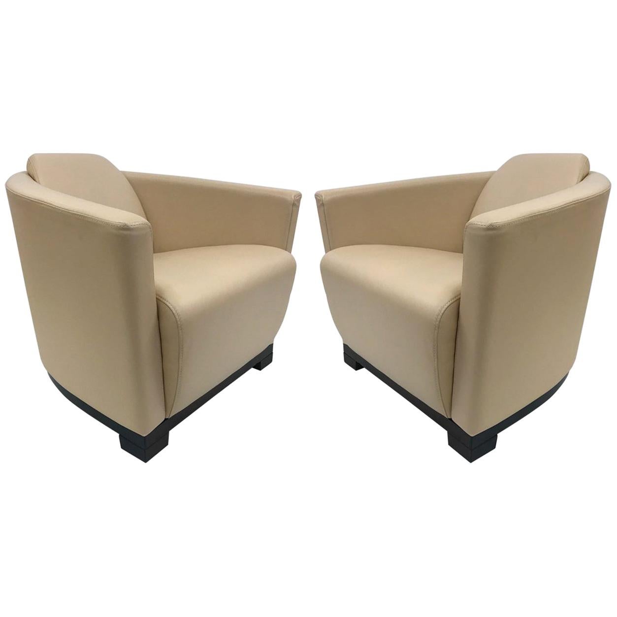 Pair of Modern Italian Leather Lounge Chairs