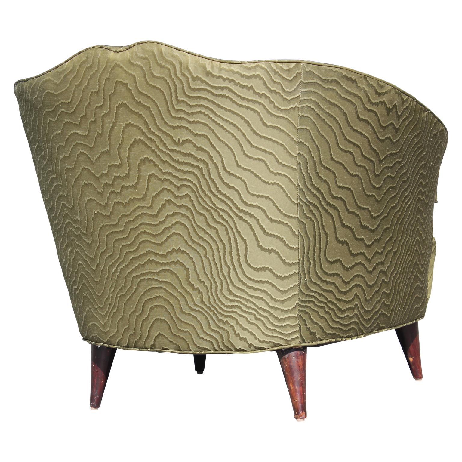 Mid-Century Modern Pair of Modern Italian Lounge Chairs in Green Patterned Clarke and Clarke Fabric