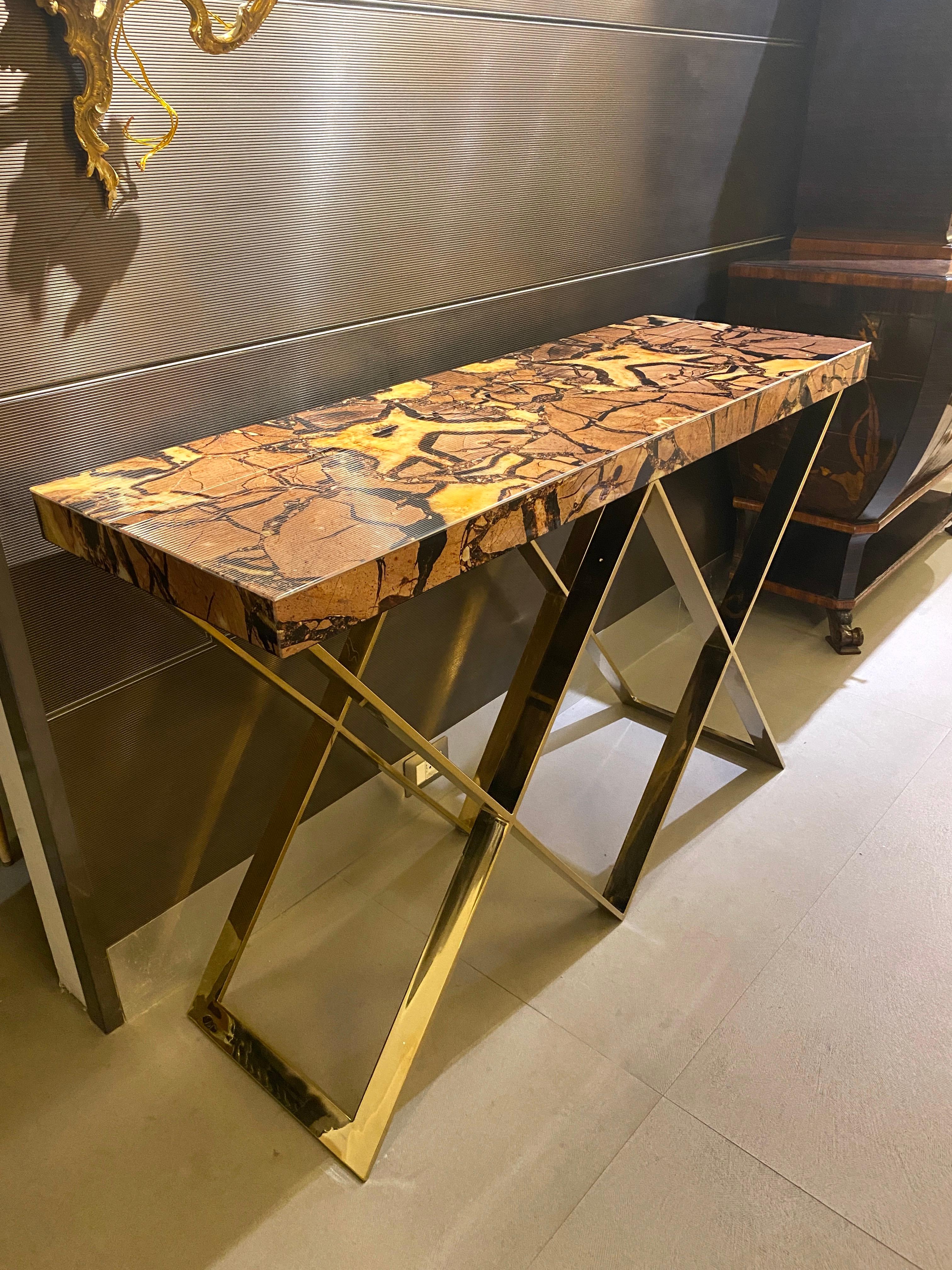  Pair of Modern Italian Marble Imitation Top Console Tables  In Excellent Condition For Sale In Rome, IT