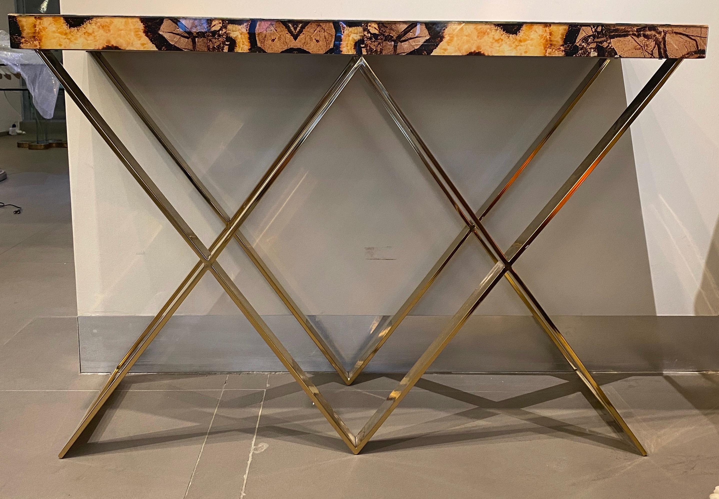 20th Century  Pair of Modern Italian Marble Imitation Top Console Tables  For Sale