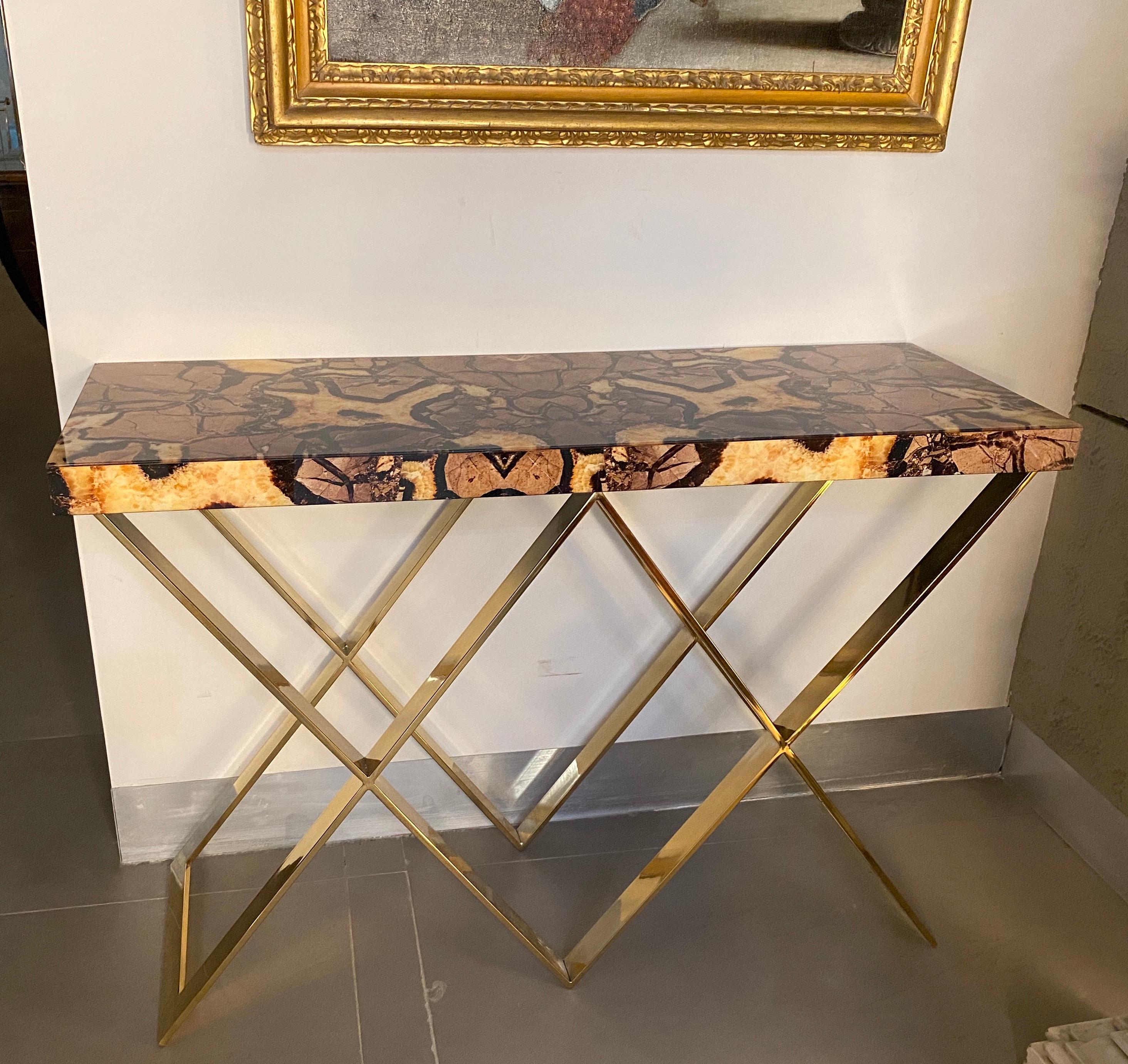  Pair of Modern Italian Marble Imitation Top Console Tables  For Sale 3