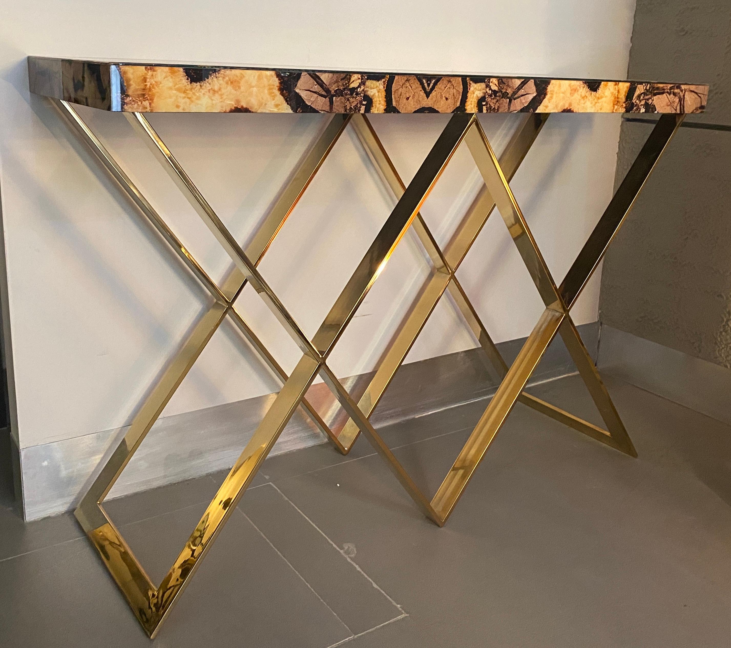  Pair of Modern Italian Marble Imitation Top Console Tables  For Sale 4