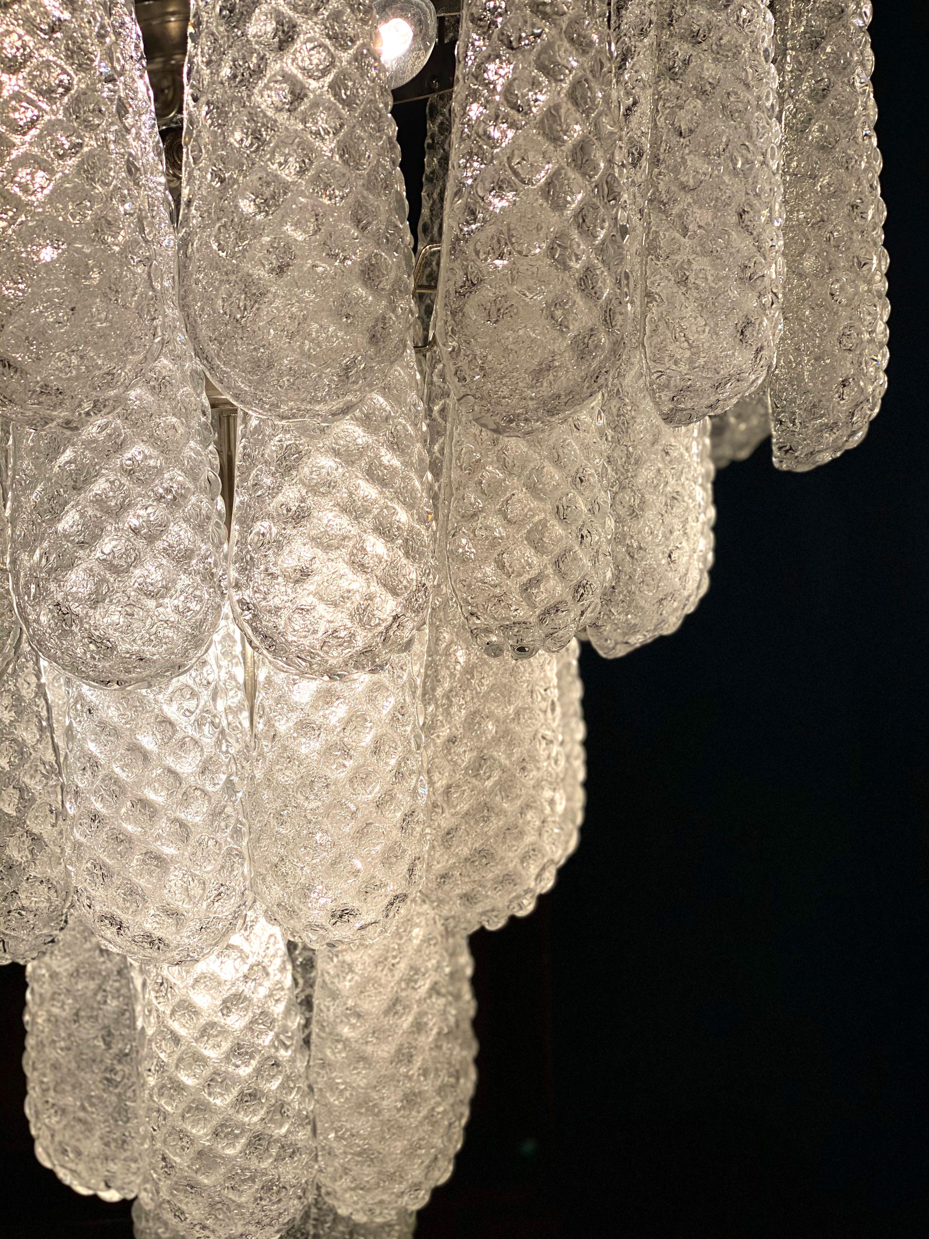 Pair of Modern Italian Murano Chandelier, 52 Glass Petals Drop, 1970s For Sale 5