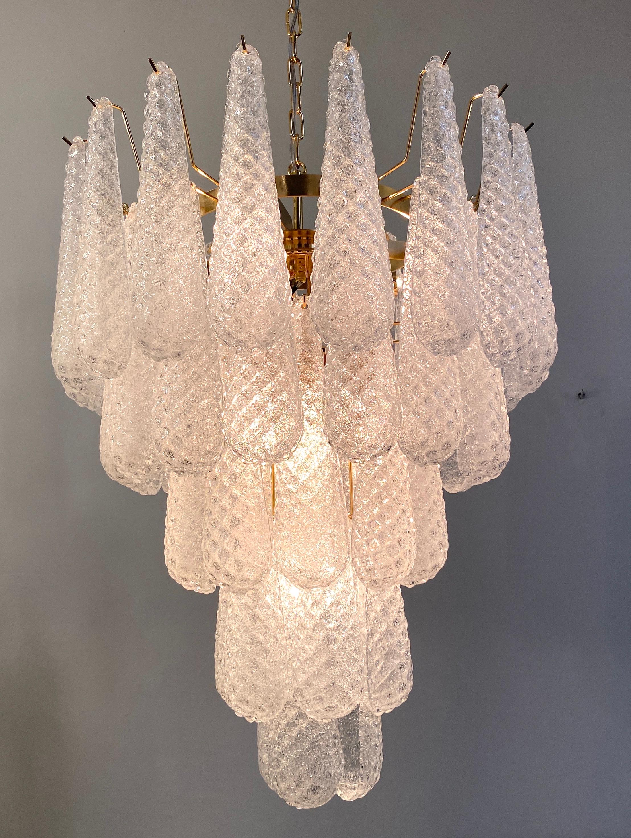 Pair of Modern Italian Murano Chandelier, 52 Glass Petals Drop, 1970s For Sale 6