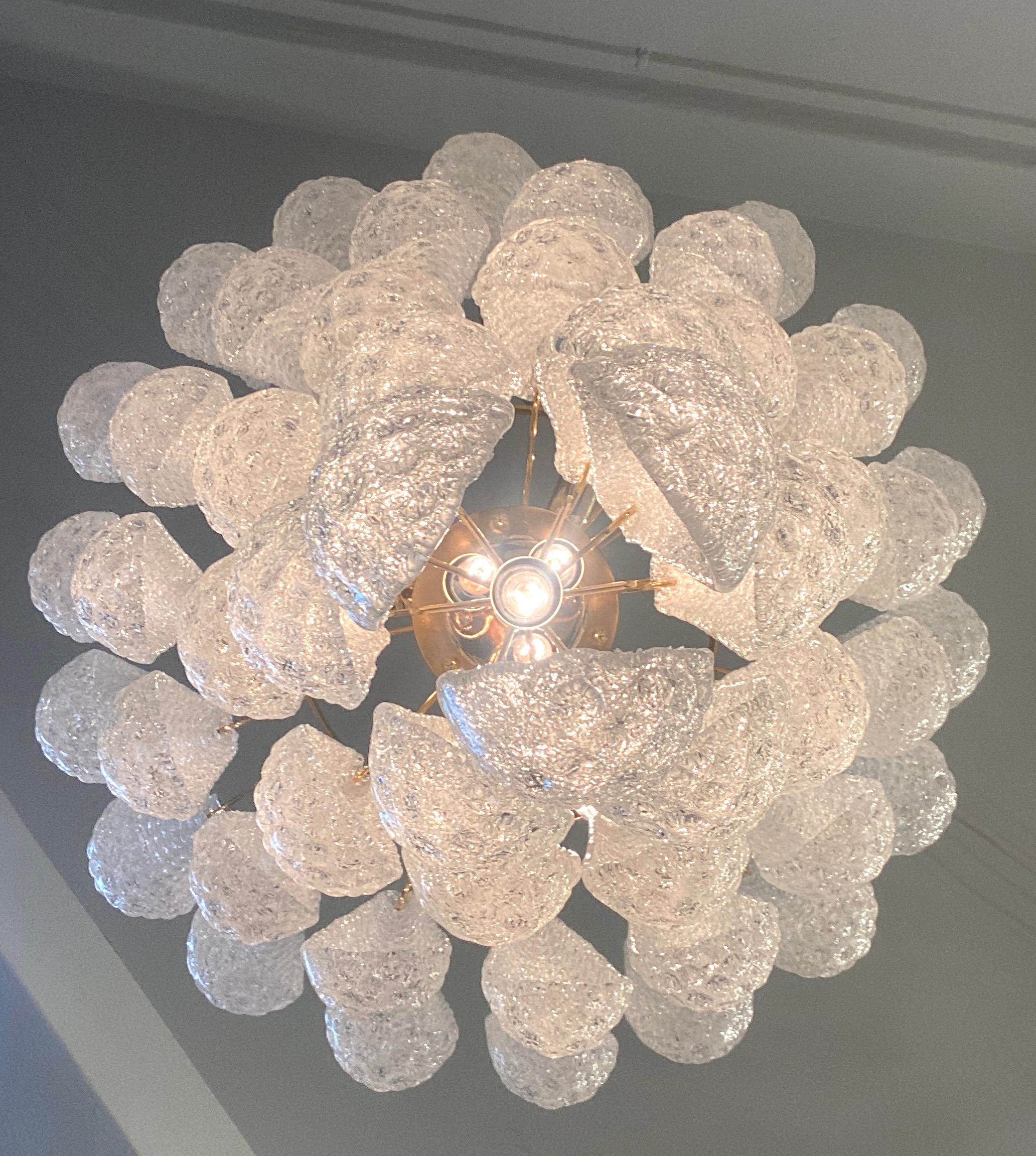 Pair of Modern Italian Murano Chandelier, 52 Glass Petals Drop, 1970s For Sale 7