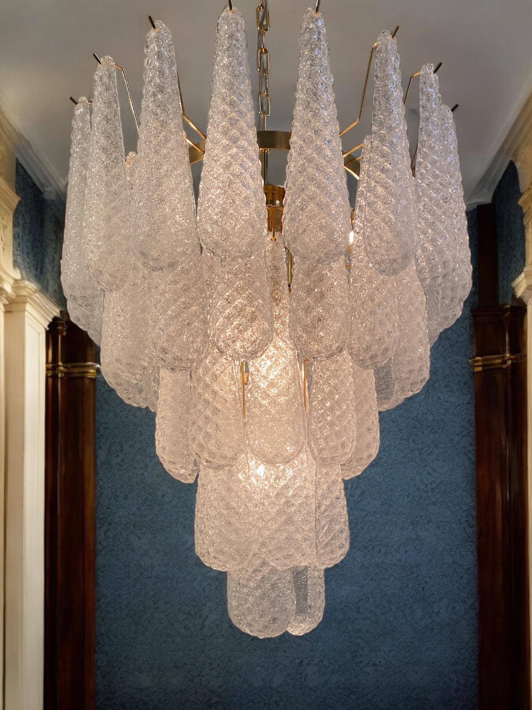 Mid-Century Modern Pair of Modern Italian Murano Chandelier, 52 Glass Petals Drop, 1970s For Sale