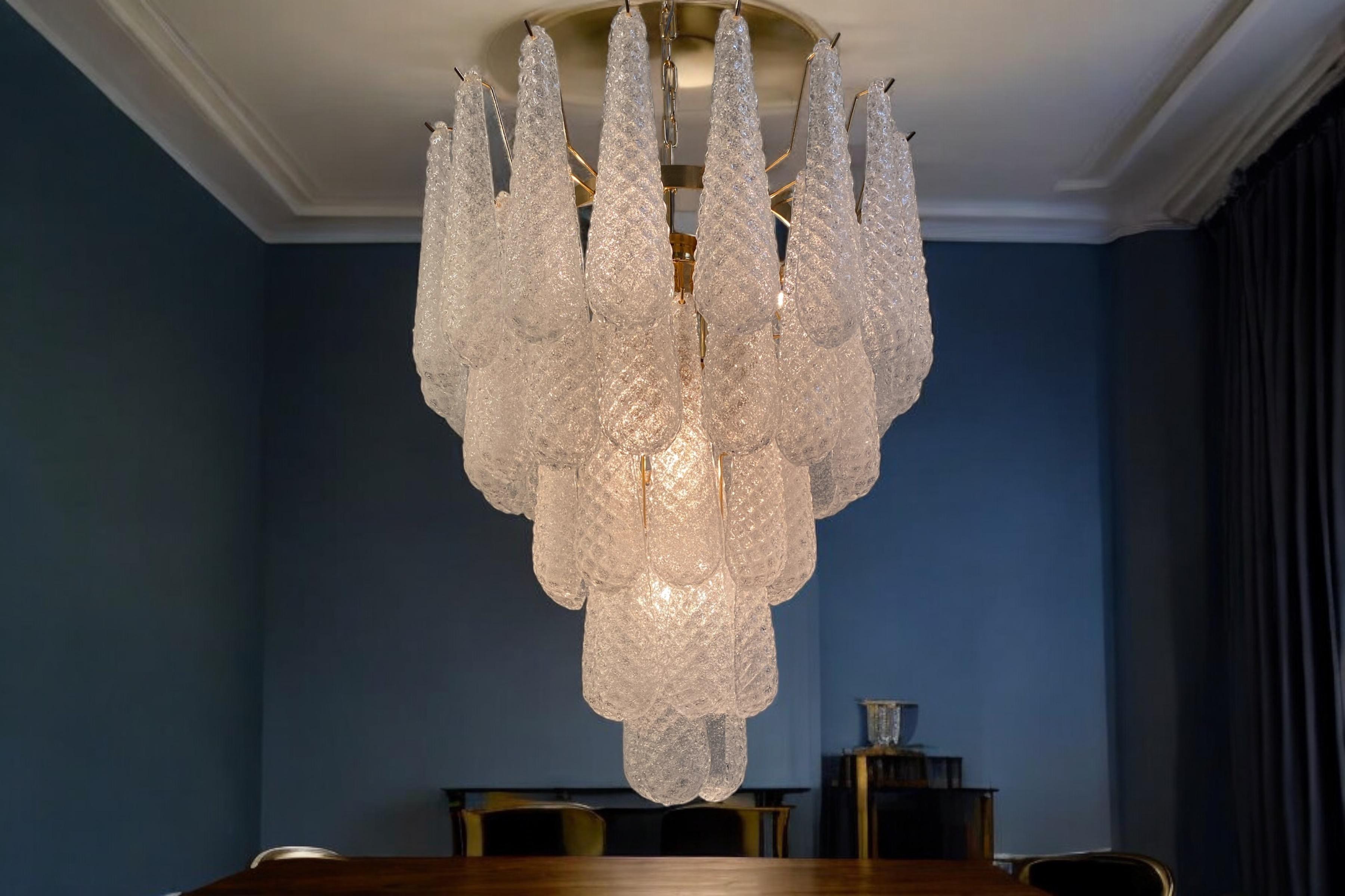 Pair of Modern Italian Murano Chandelier, 52 Glass Petals Drop, 1970s For Sale 1