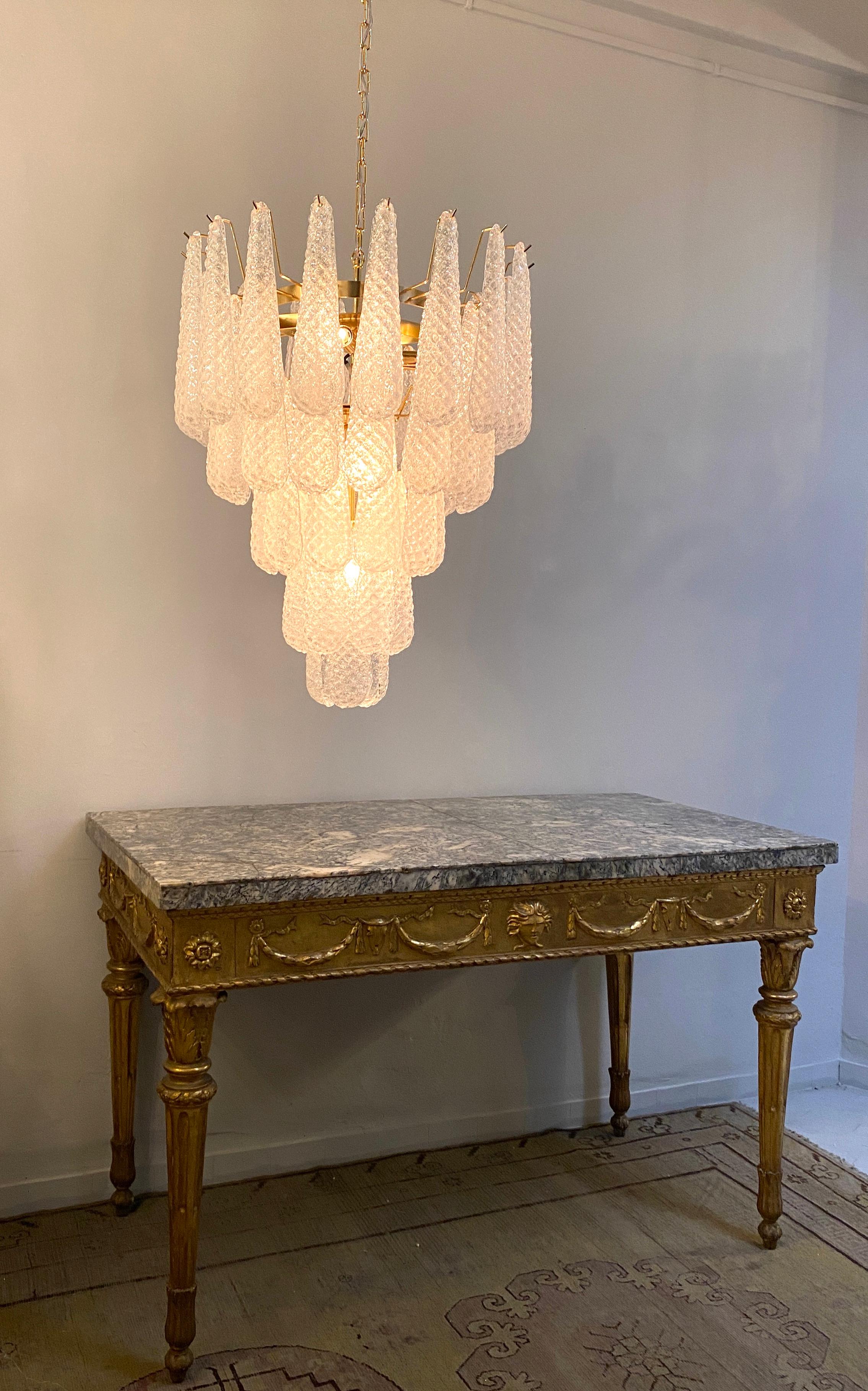Pair of Modern Italian Murano Chandelier, 52 Glass Petals Drop, 1970s For Sale 2