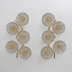 Pair of Modern Italian Murano Glass and Brass Flowers Wall Lamps