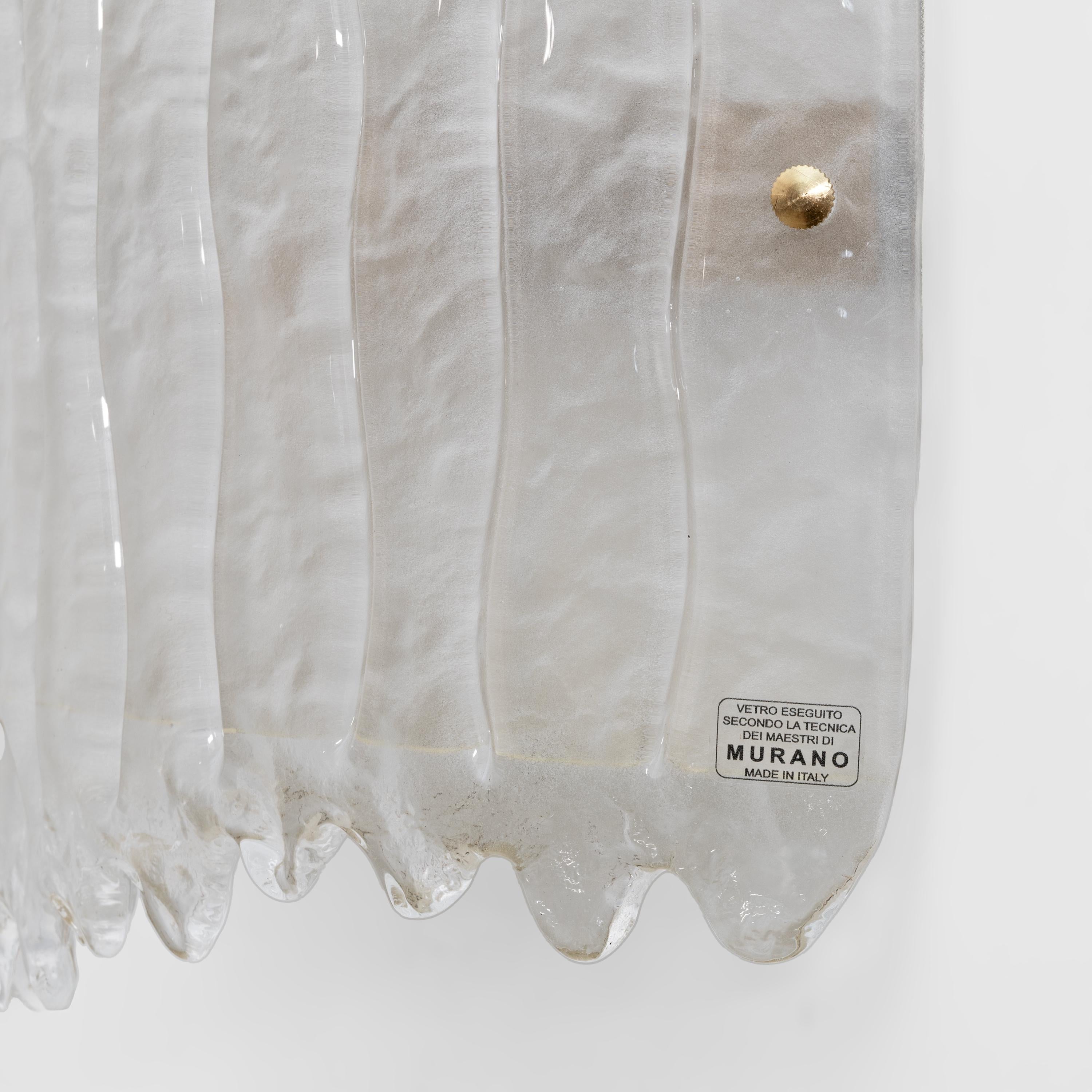 Pair of Modern Italian Murano Glass and Brass glacier Wall Sconces For Sale 4