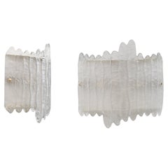 Pair of Modern Italian Murano Glass and Brass glacier Wall Sconces