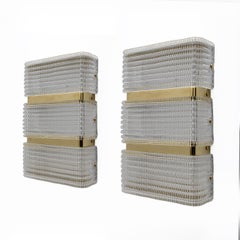 Coppia di moderne lampade italiane in vetro di Murano e ottone