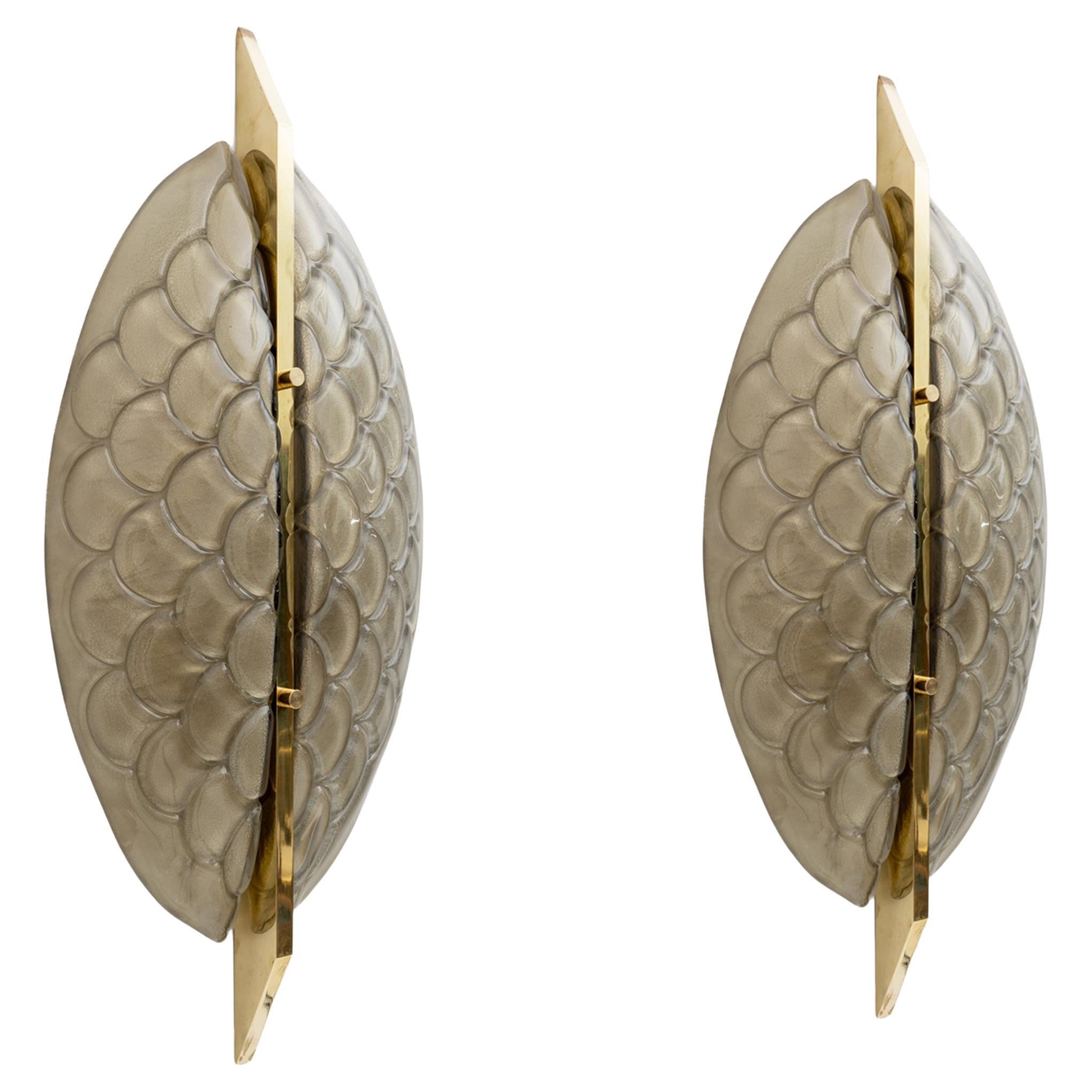 Pair of Modern Italian Murano Glass and Brass Sconces