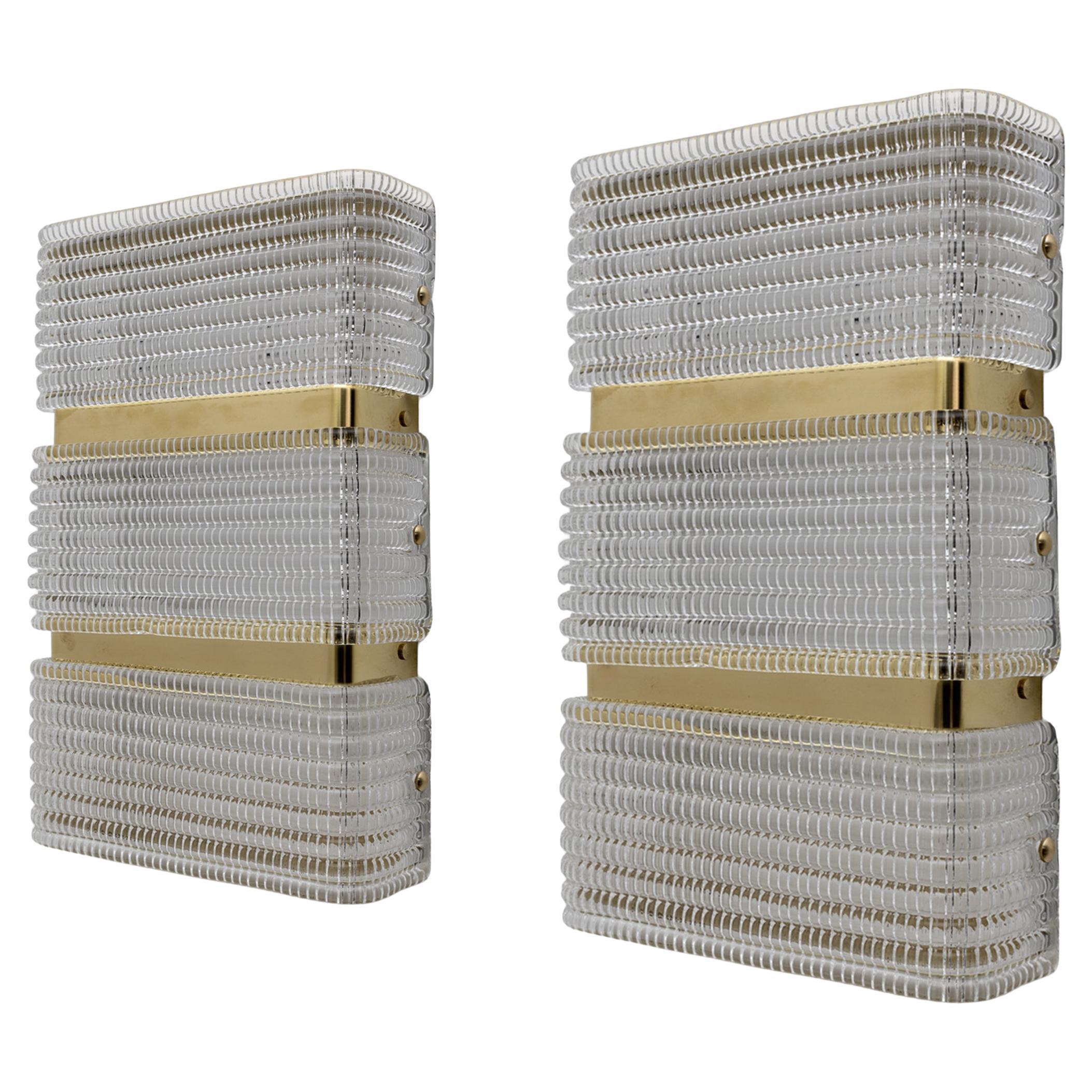 Pair of Modern Italian Murano Glass and Brass Sconces