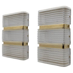 Pair of Modern Italian Murano Glass and Brass Sconces