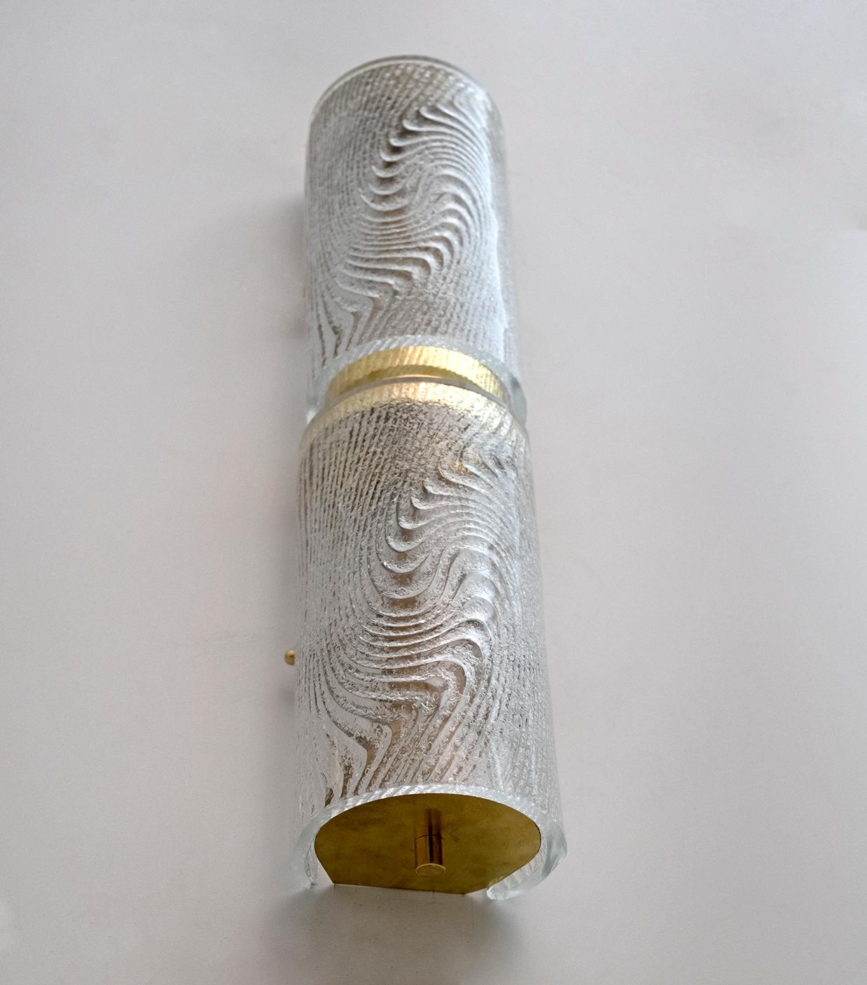 Pair of Modern Italian Murano Glass and Brass Wall Sconces 