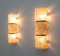 Pair of Modern Italian Murano Glass and Brass Wall Sconces "Corteccia", 80s