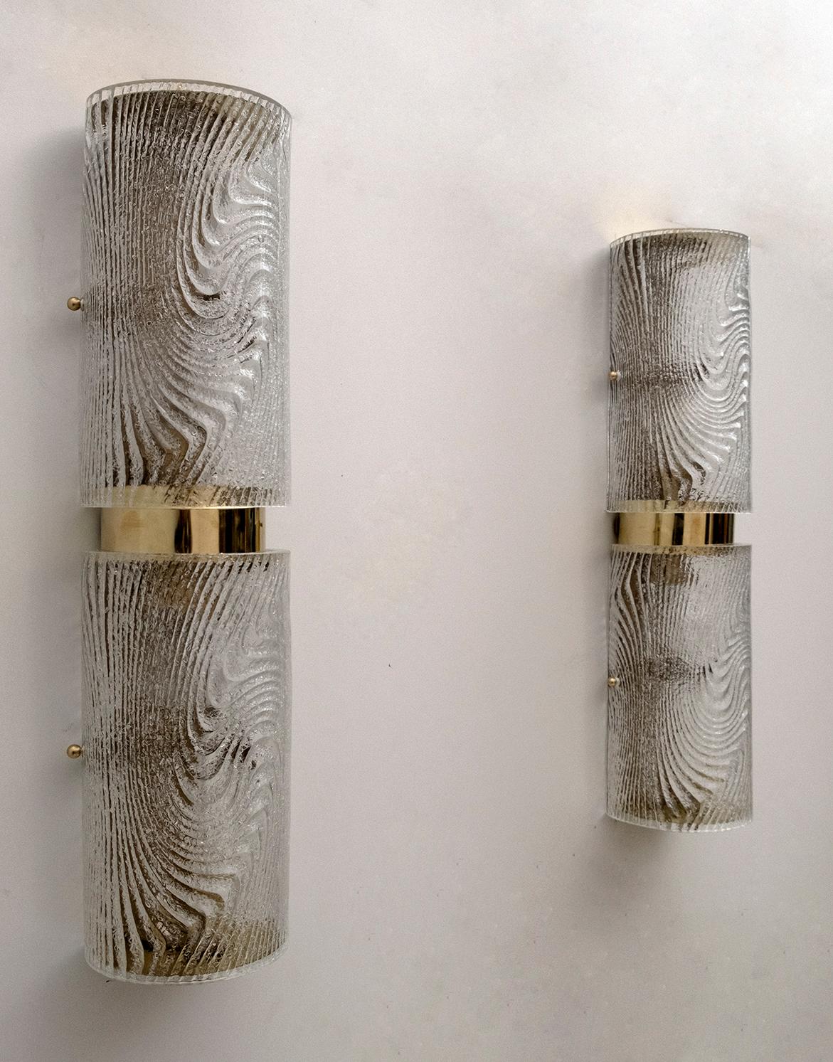 Mid-Century Modern Pair of Modern Italian Murano Glass and Brass Wall Sconces 