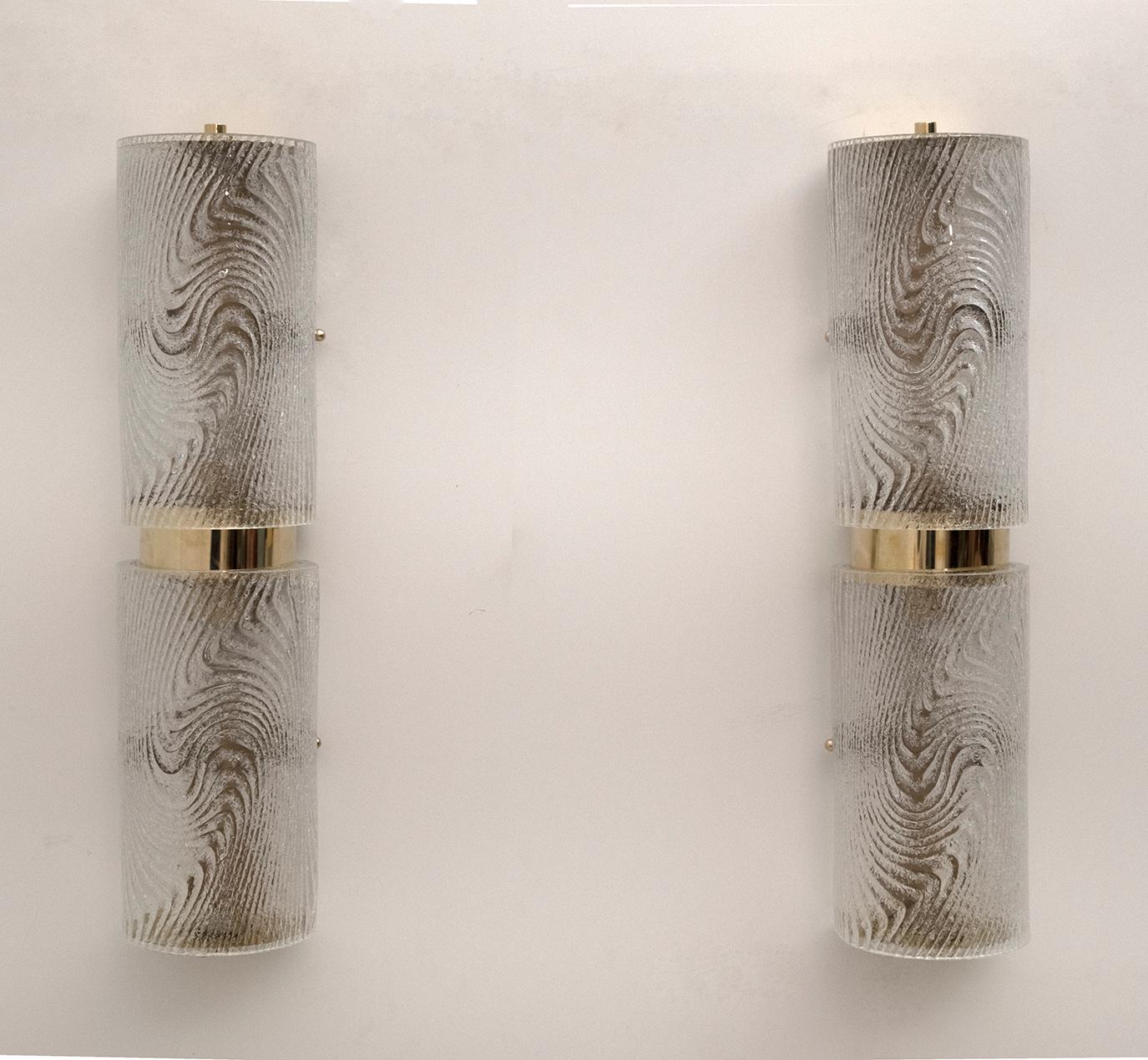 Pair of Modern Italian Murano Glass and Brass Wall Sconces 