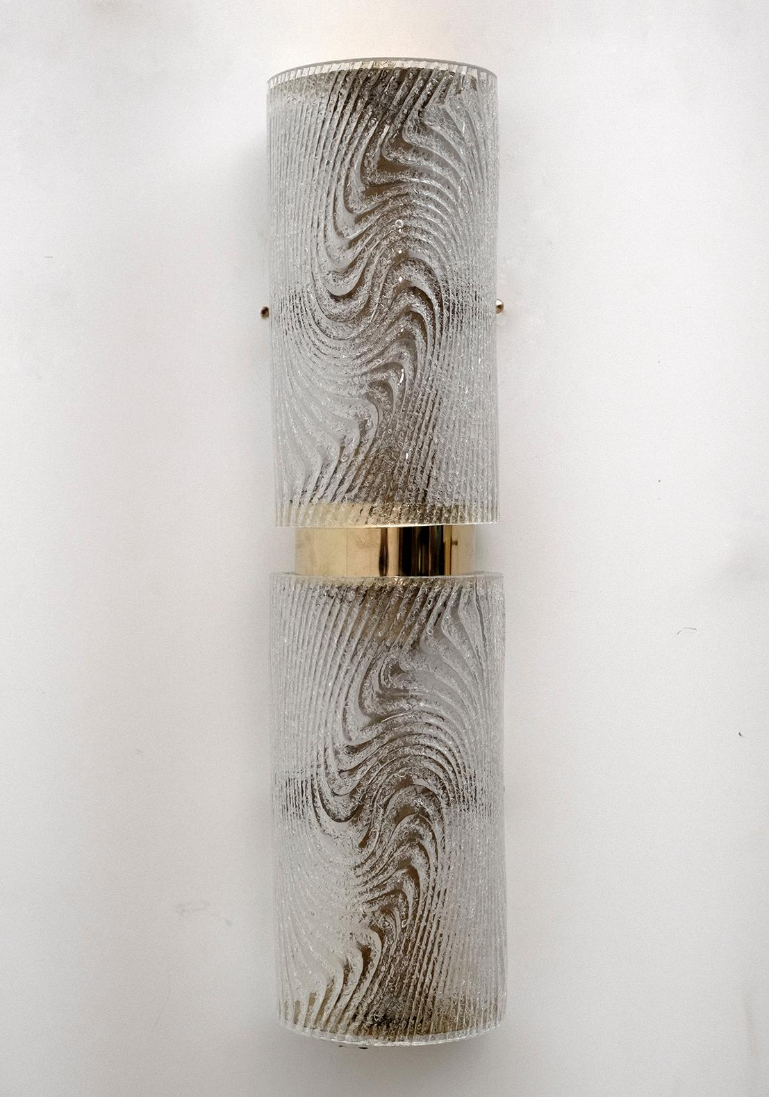 Pair of Modern Italian Murano Glass and Brass Wall Sconces 