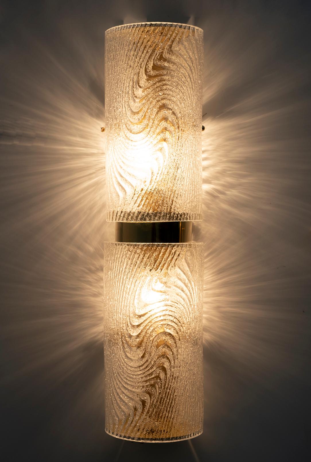 Pair of Modern Italian Murano Glass and Brass Wall Sconces 